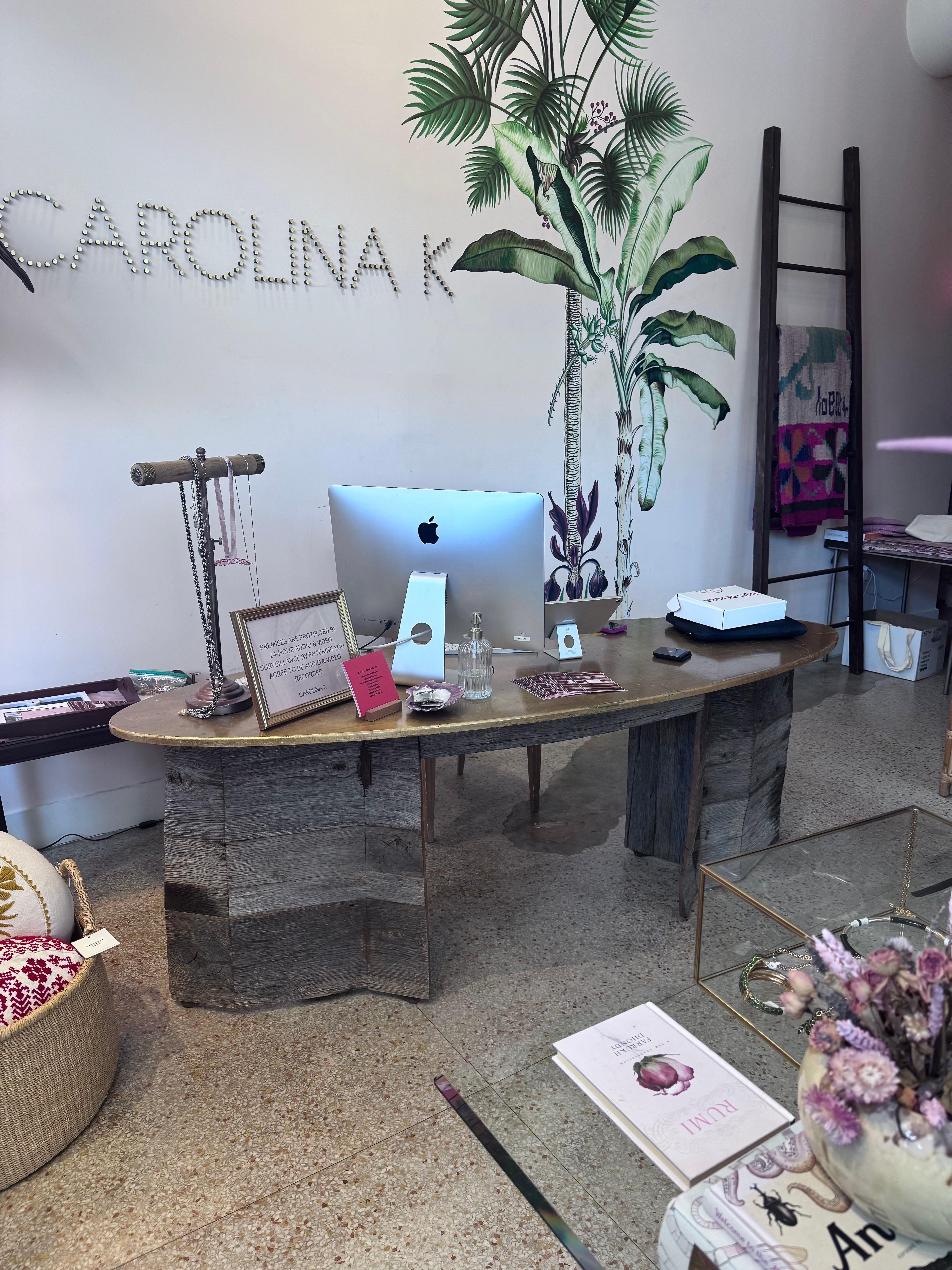 Reclaimed Wood Golden Desk, Designed and Handcrafted by Rafael Calvo For Sale 1