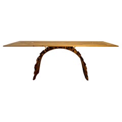 Reclaimed Wood Half Moon Table Designed and Handcrafted by Rafael Calvo
