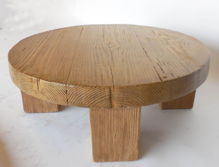 Reclaimed Wood Low Round Coffee Table, Chunky Round Wood Coffee Table