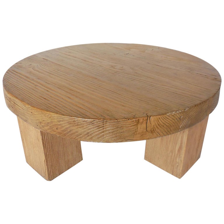 Reclaimed Wood Low Round Coffee Table, Low Round Wooden Coffee Table