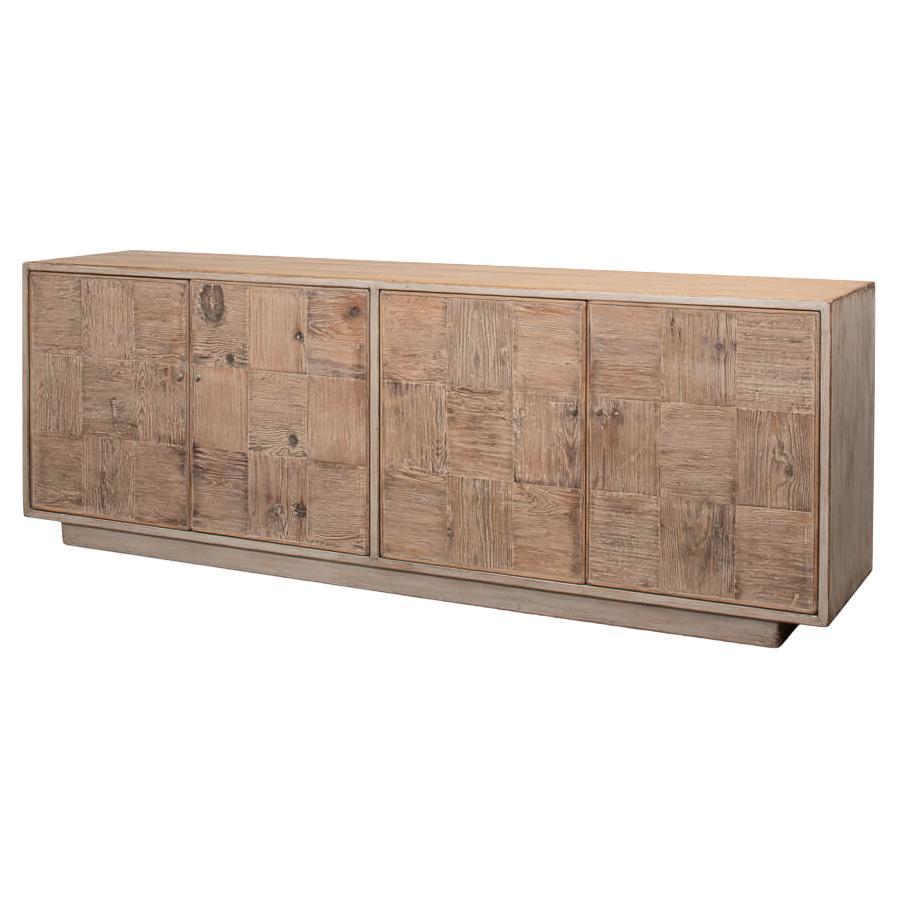 Reclaimed Wood Parquet Credenza For Sale