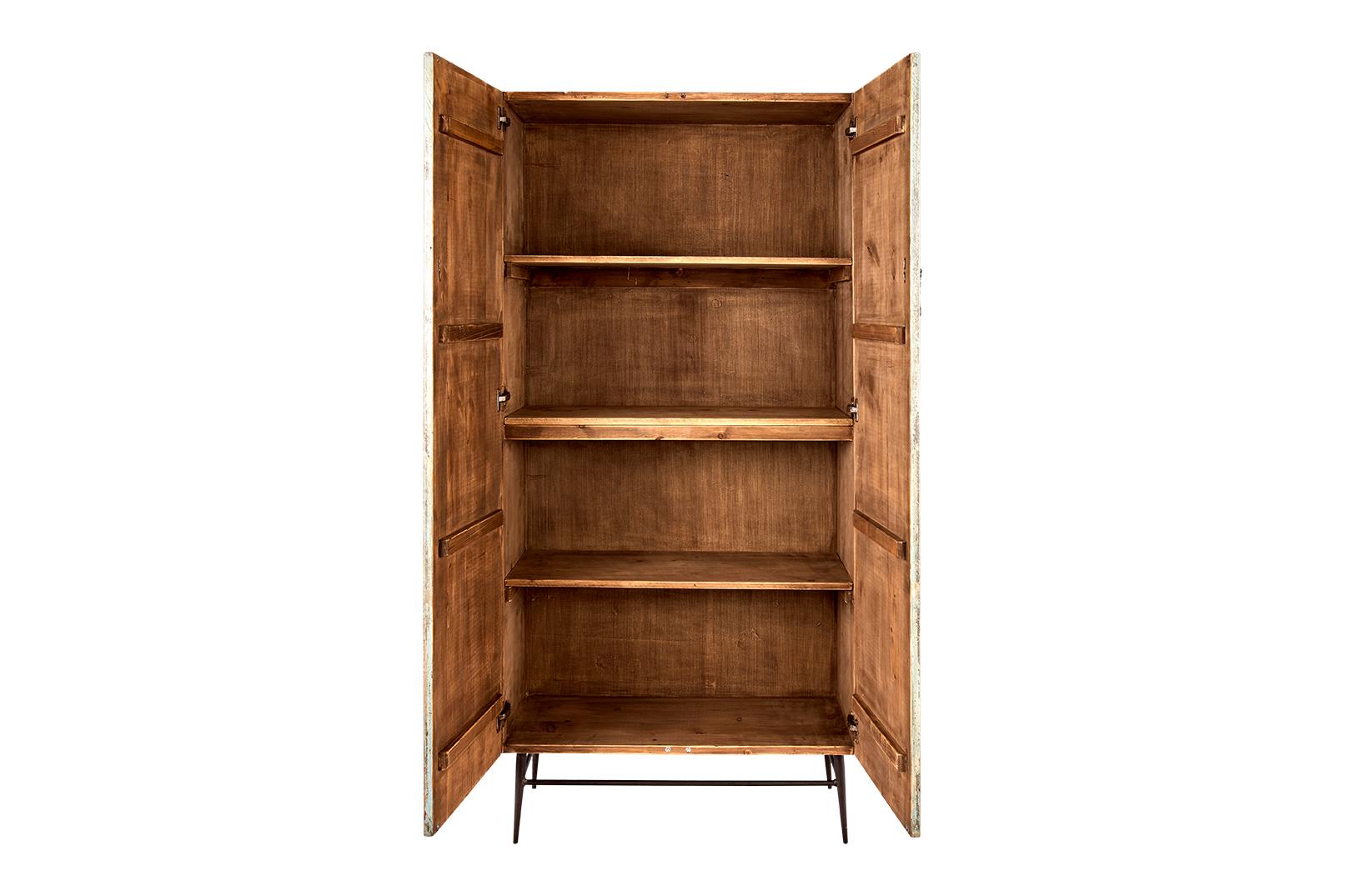 Organic Modern Reclaimed Wood Reeded Armoire in Original Paint Patina For Sale