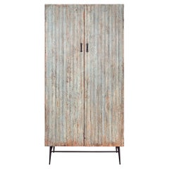 Reclaimed Wood Reeded Armoire in Original Paint Patina