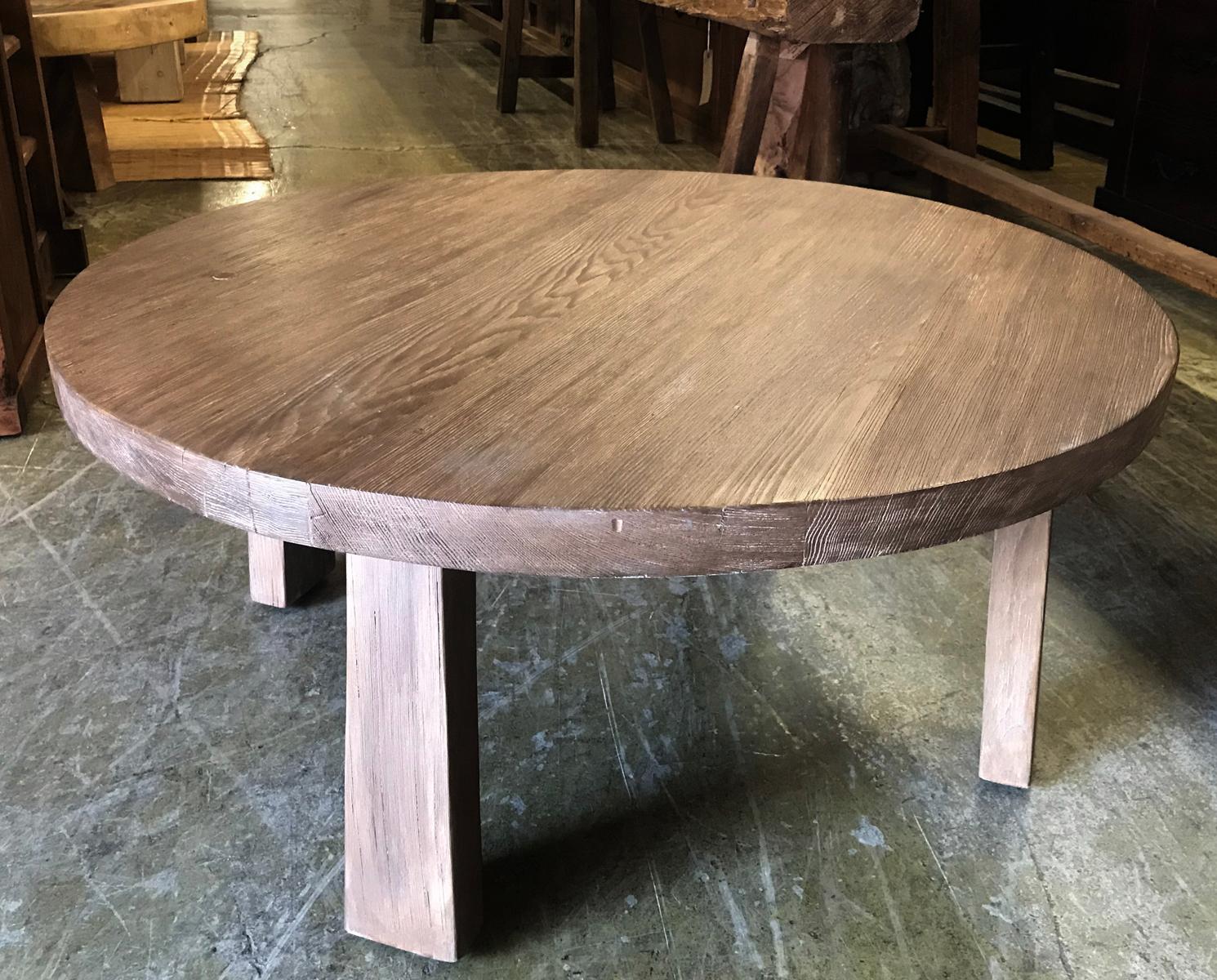 Reclaimed Wood Round Coffee Table In Good Condition In Los Angeles, CA