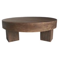 Reclaimed Wood Round Coffee Table with Three Legs