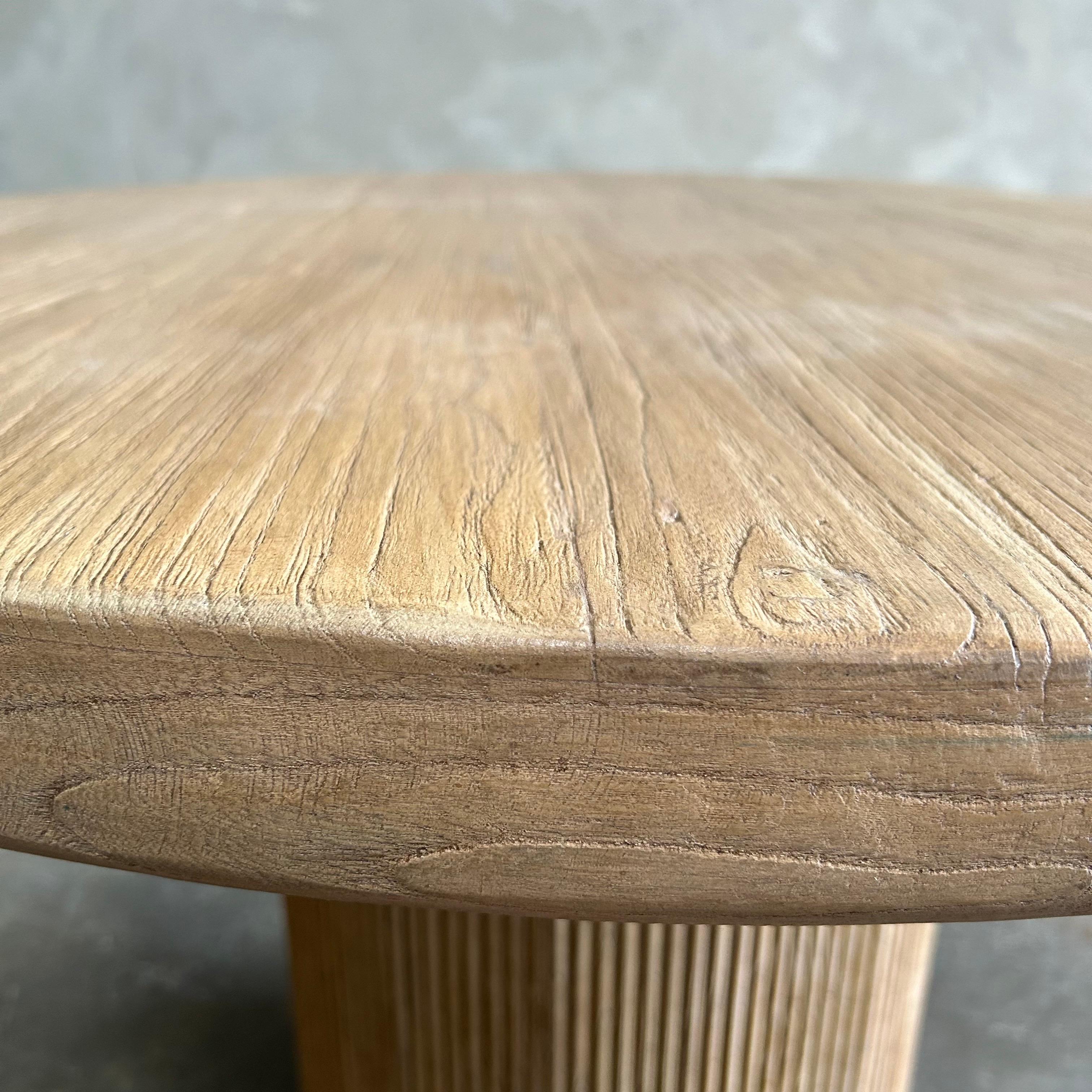 Reclaimed Wood Round Reeded Base Dining Table  In New Condition For Sale In Brea, CA