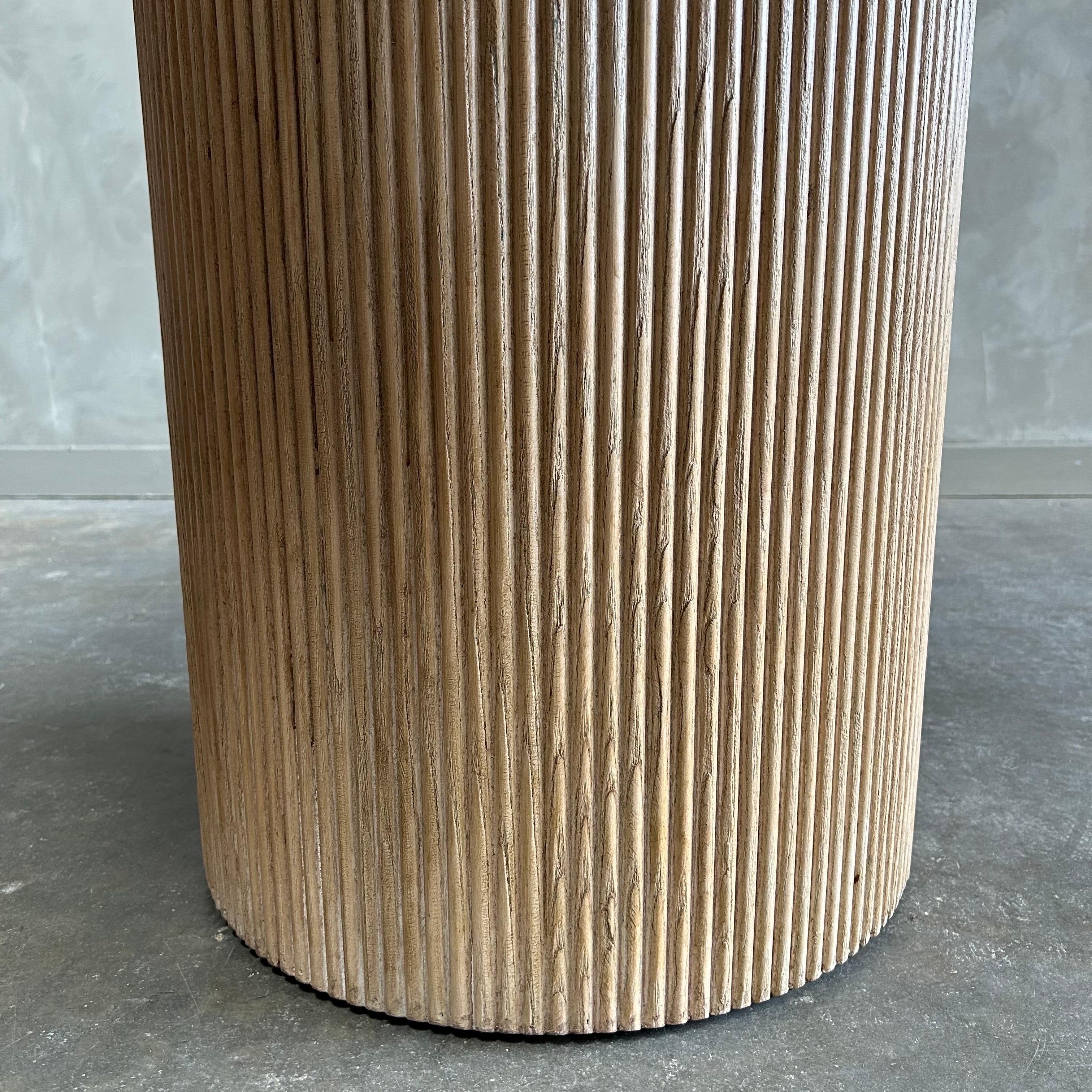 Contemporary Reclaimed Wood Round Reeded Base Dining Table For Sale