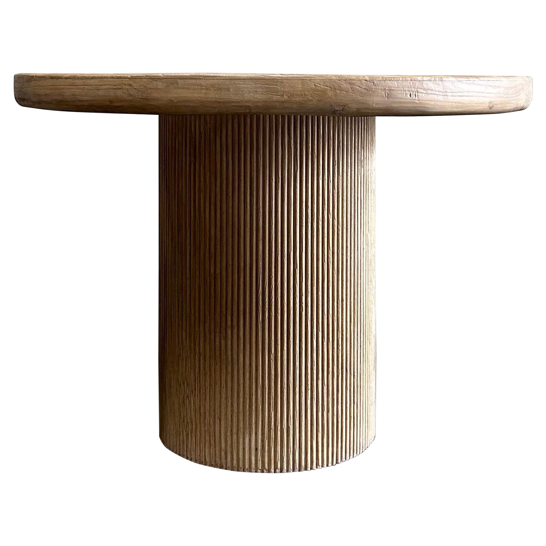 Reclaimed Wood Round Reeded Base Dining Table