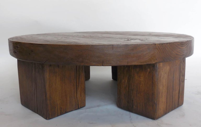 Custom Reclaimed Wood Rustic Chunky, Chunky Round Wood Coffee Table