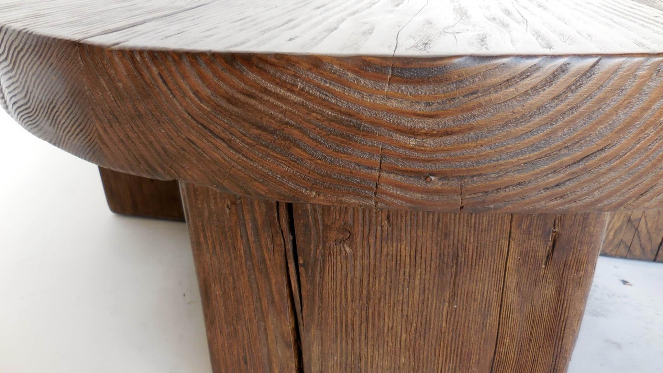 American CUSTOM Reclaimed Wood Rustic Chunky Round Coffee Table