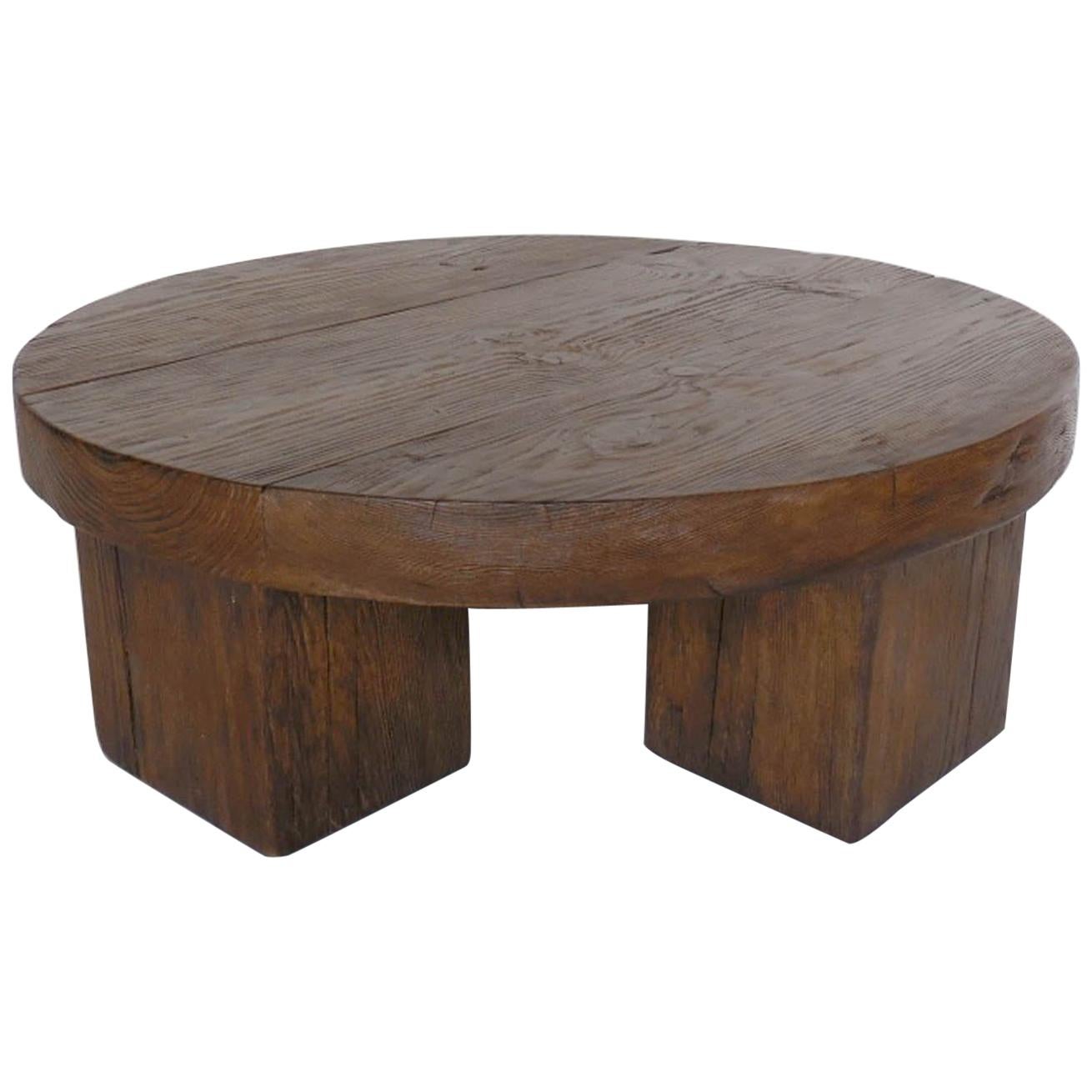 Reclaimed Wood Rustic Chunky Round Coffee Table