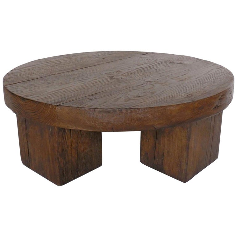 Custom Reclaimed Wood Rustic Chunky, Distressed Wood Round Coffee Table