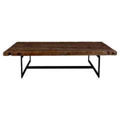 Vintage Reclaimed Wood Top Coffee Table with Metal Base