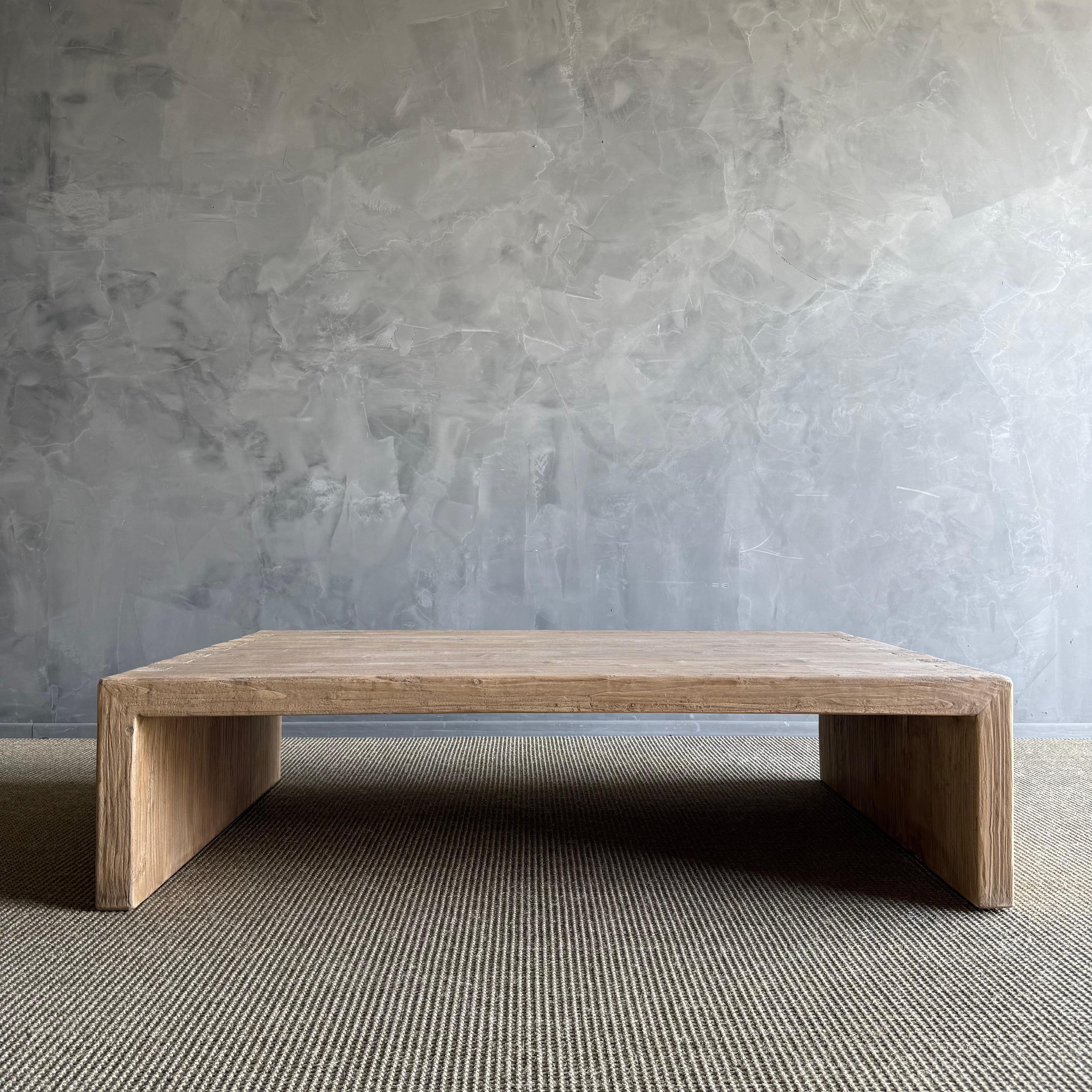 Organic Modern Reclaimed Wood Waterfall Style Coffee Table For Sale