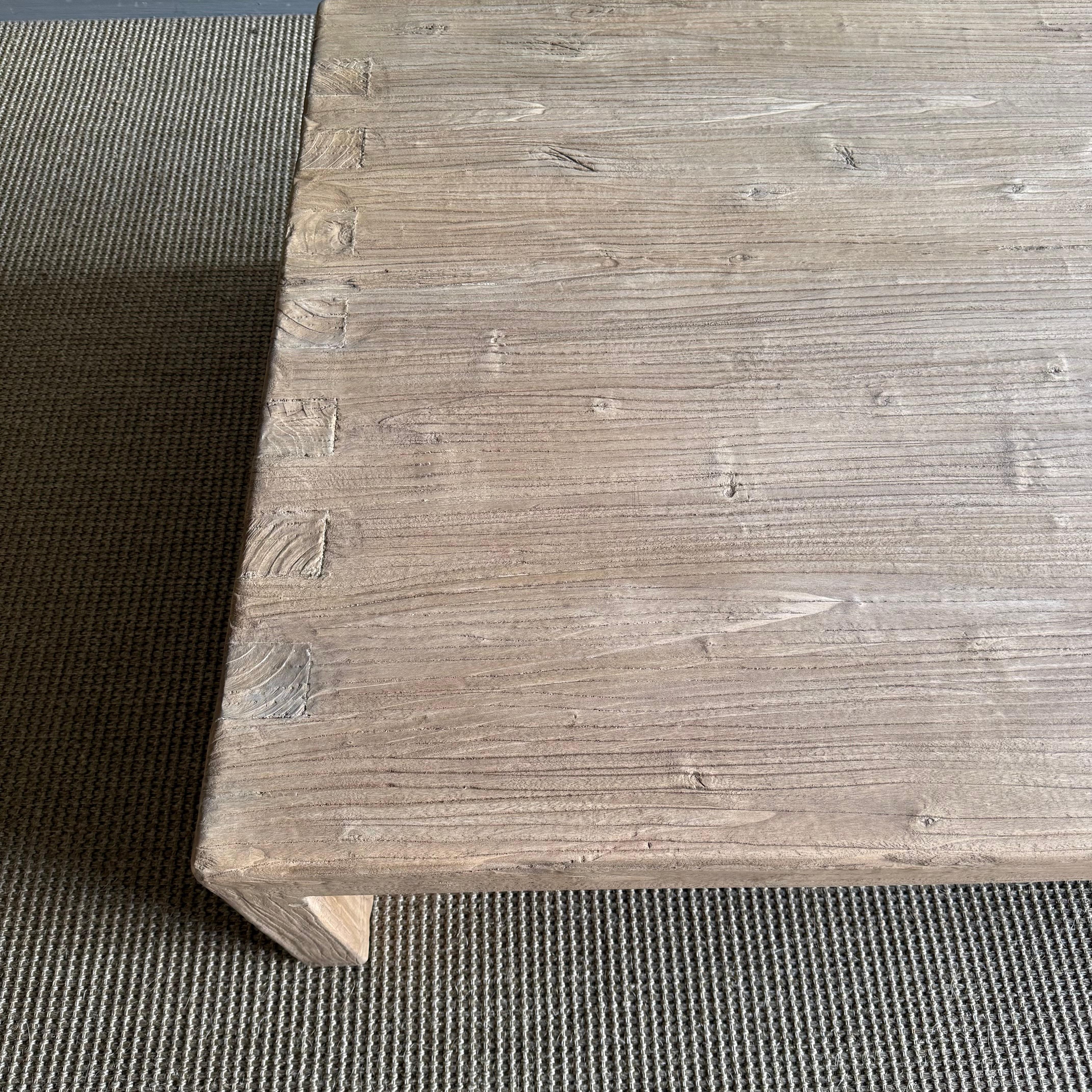 Elm Reclaimed Wood Waterfall Style Coffee Table For Sale