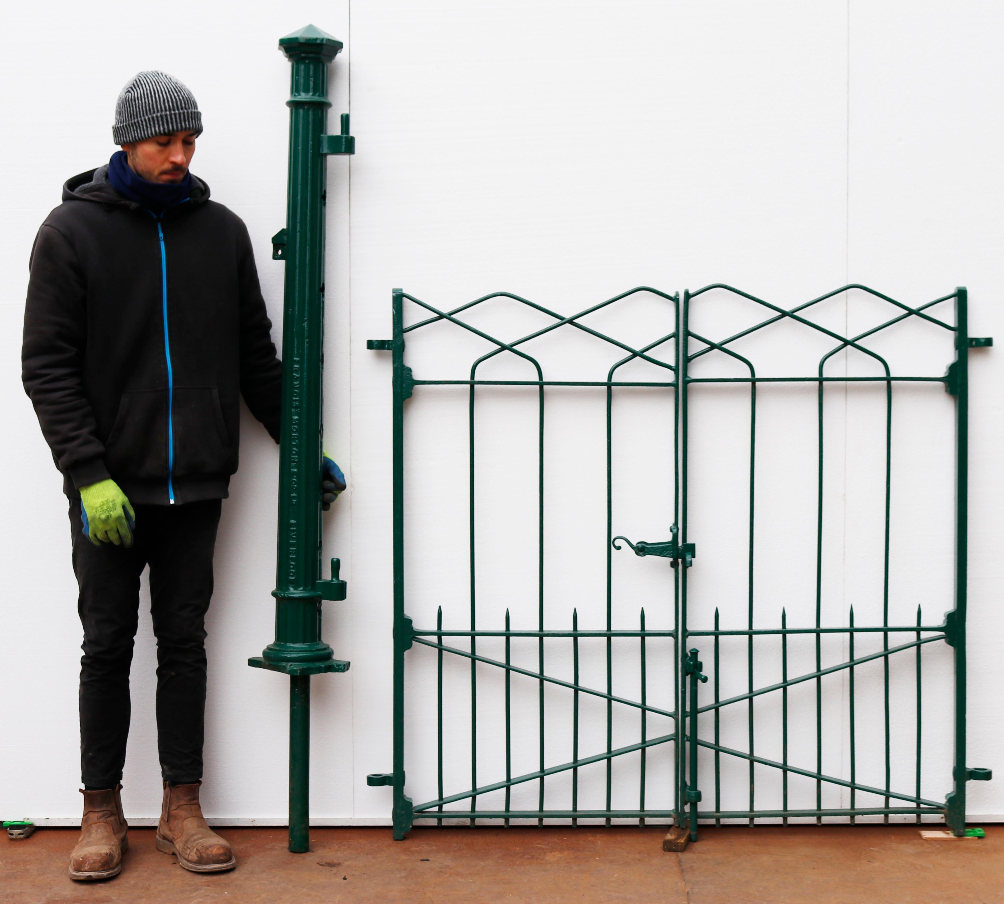 A set of antique wrought iron pedestrian gates with original cast iron posts manufactured by Francis Moreton & Co. limited Liverpool. Finished in green paint.

 

Additional Dimensions:

For an opening of approximately 180
