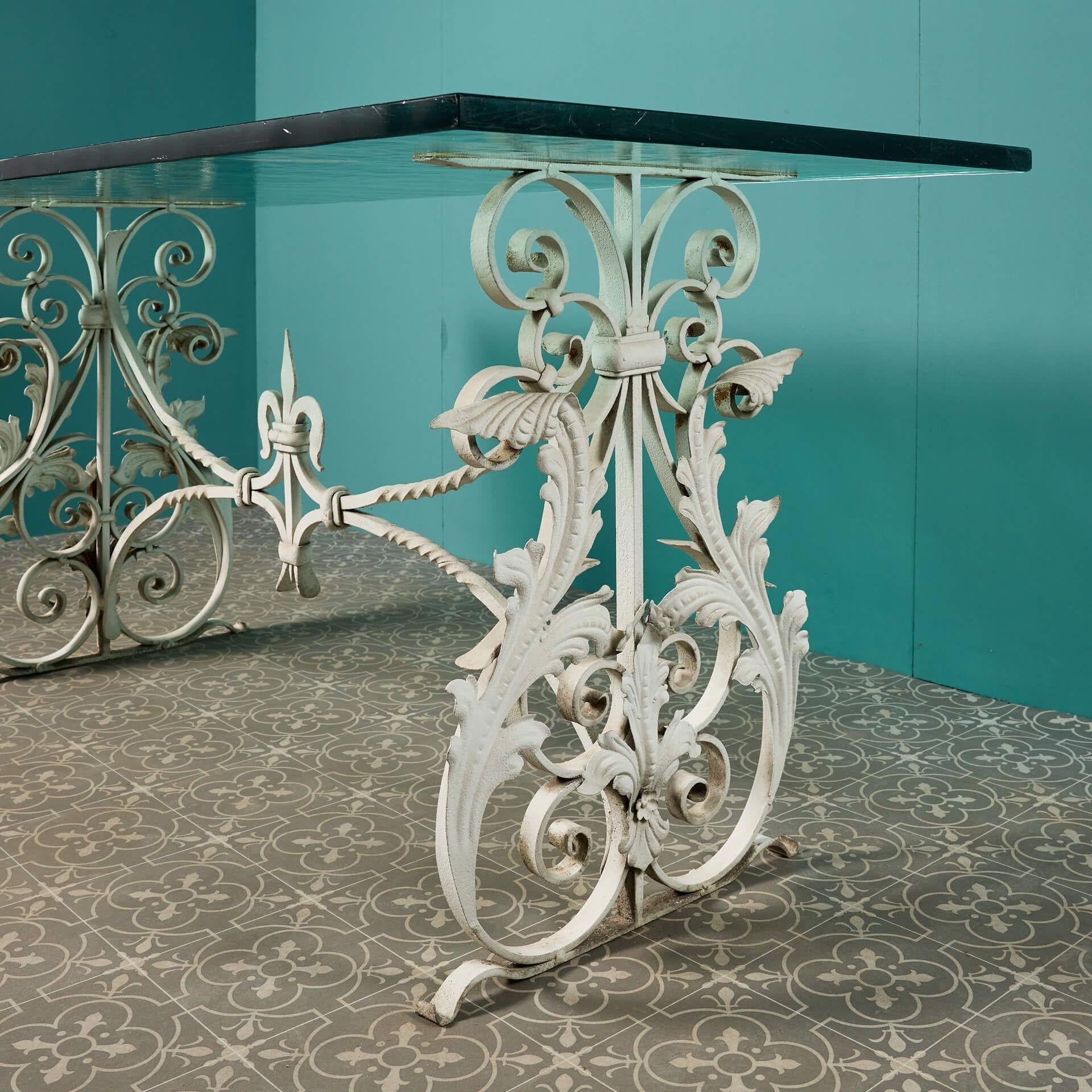Victorian Reclaimed Wrought Iron & Glass Garden Table For Sale