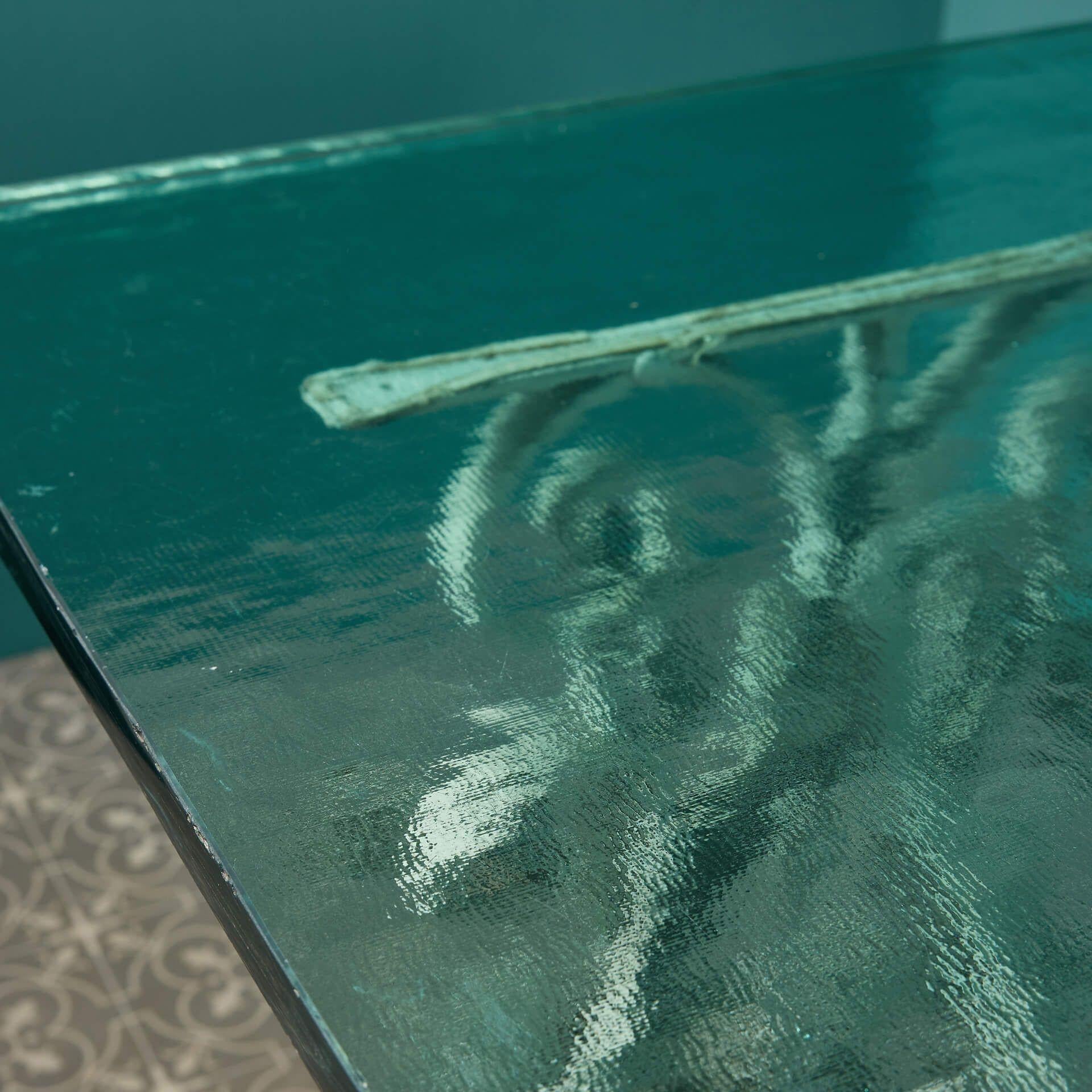 English Reclaimed Wrought Iron & Glass Garden Table For Sale