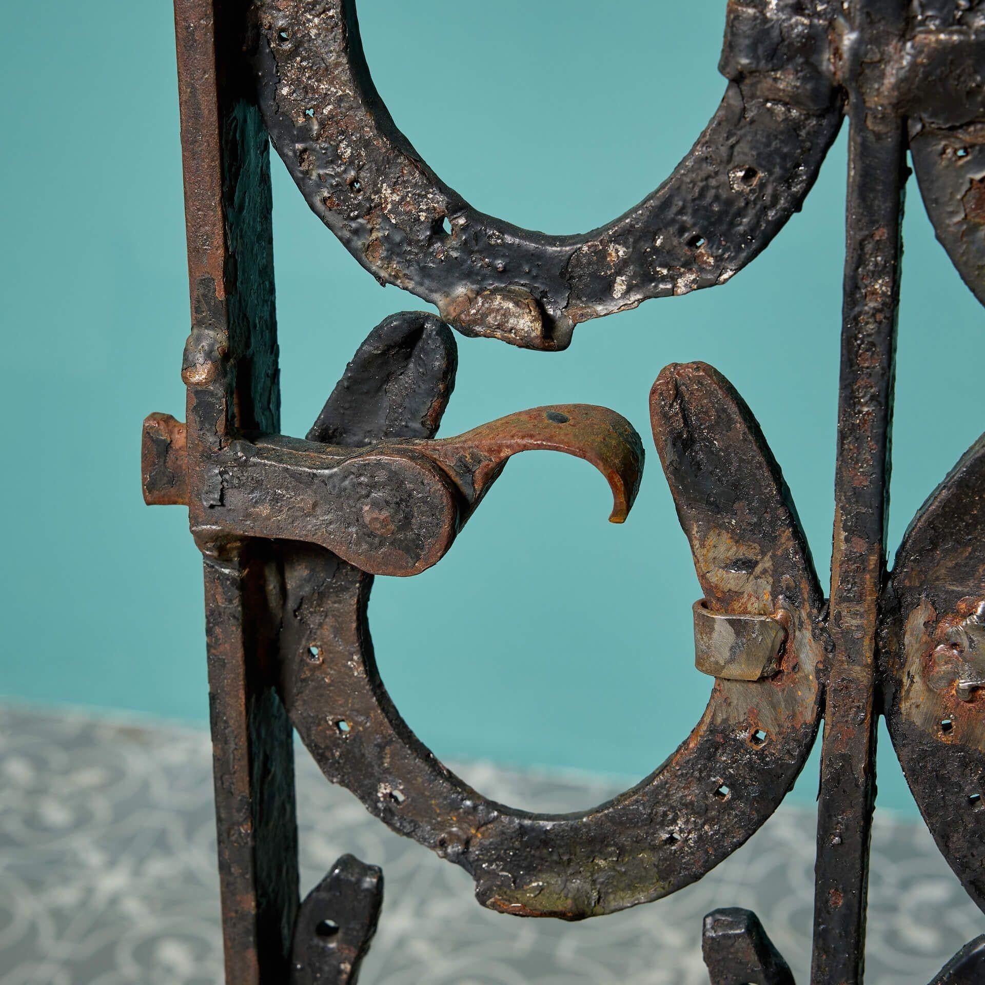 English Reclaimed Wrought Iron Horseshoe Garden Gate For Sale