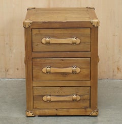 RECLiAMED WOOD & BROWN LEATHER THREE DRAWER SIDE END NIGHTSTAND SIDE END TABLE