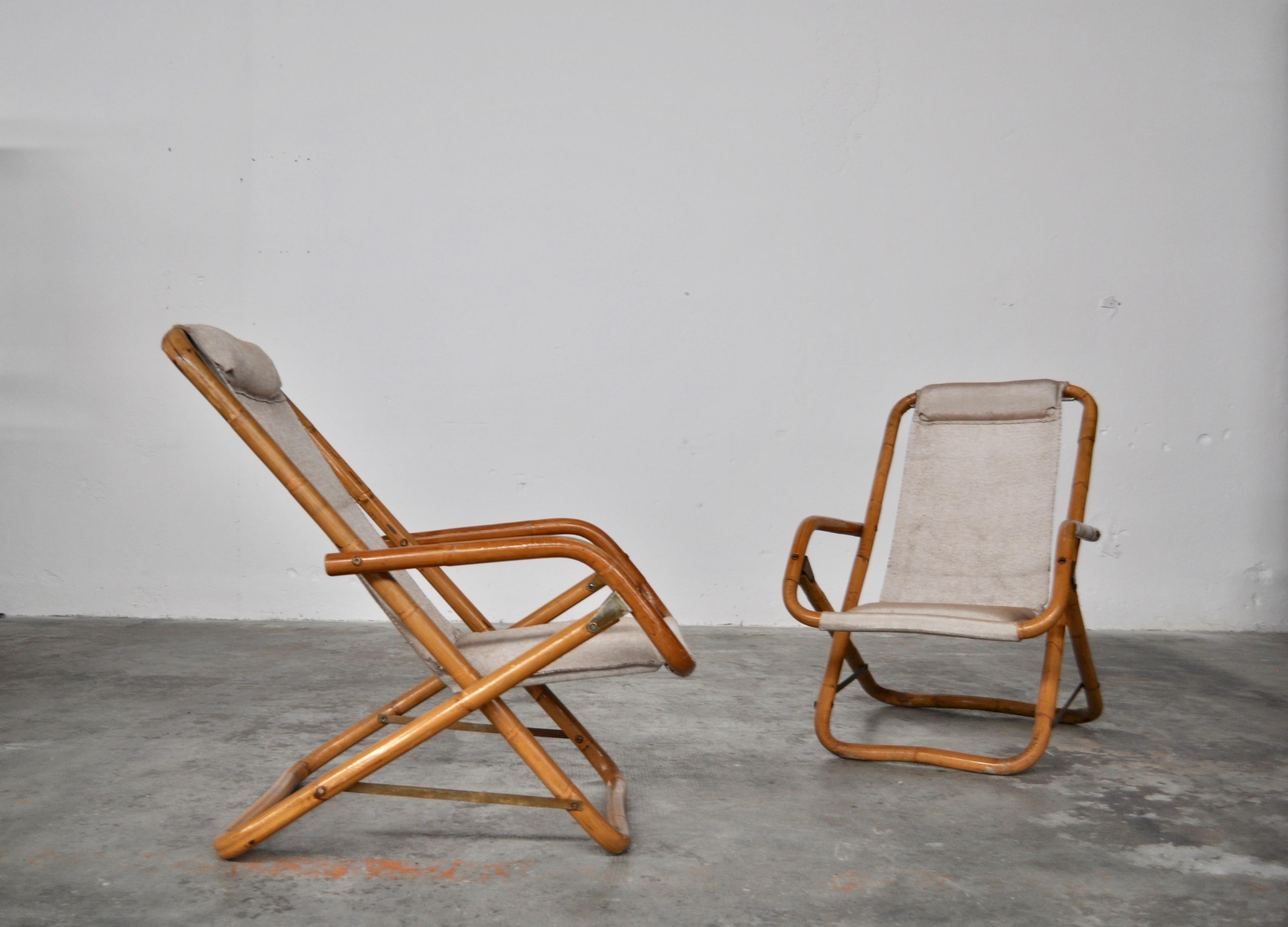 Italian Reclinable and Oscilanting Faux Bamboo Seats, Italy, 1960s For Sale