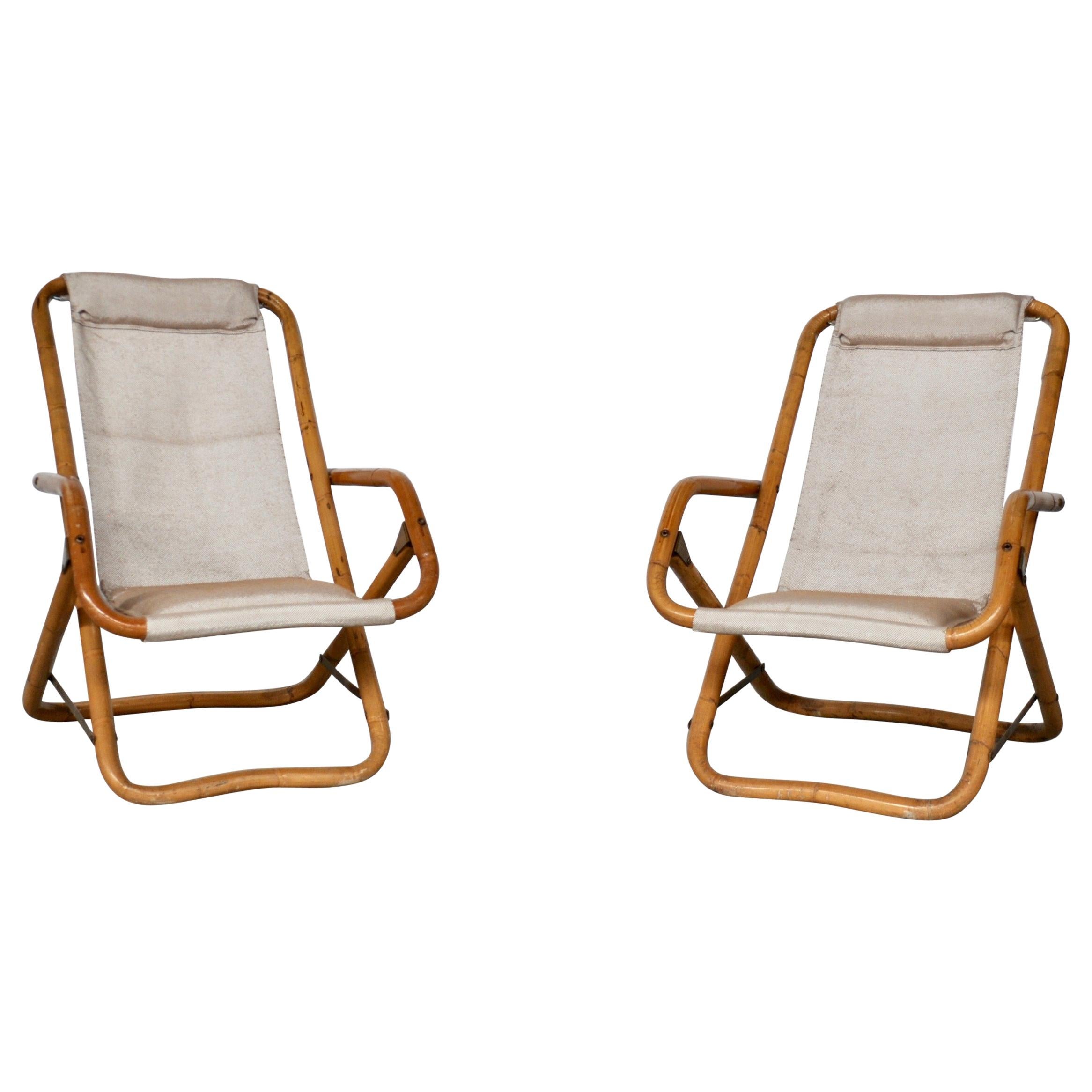Reclinable and Oscilanting Faux Bamboo Seats, Italy, 1960s For Sale