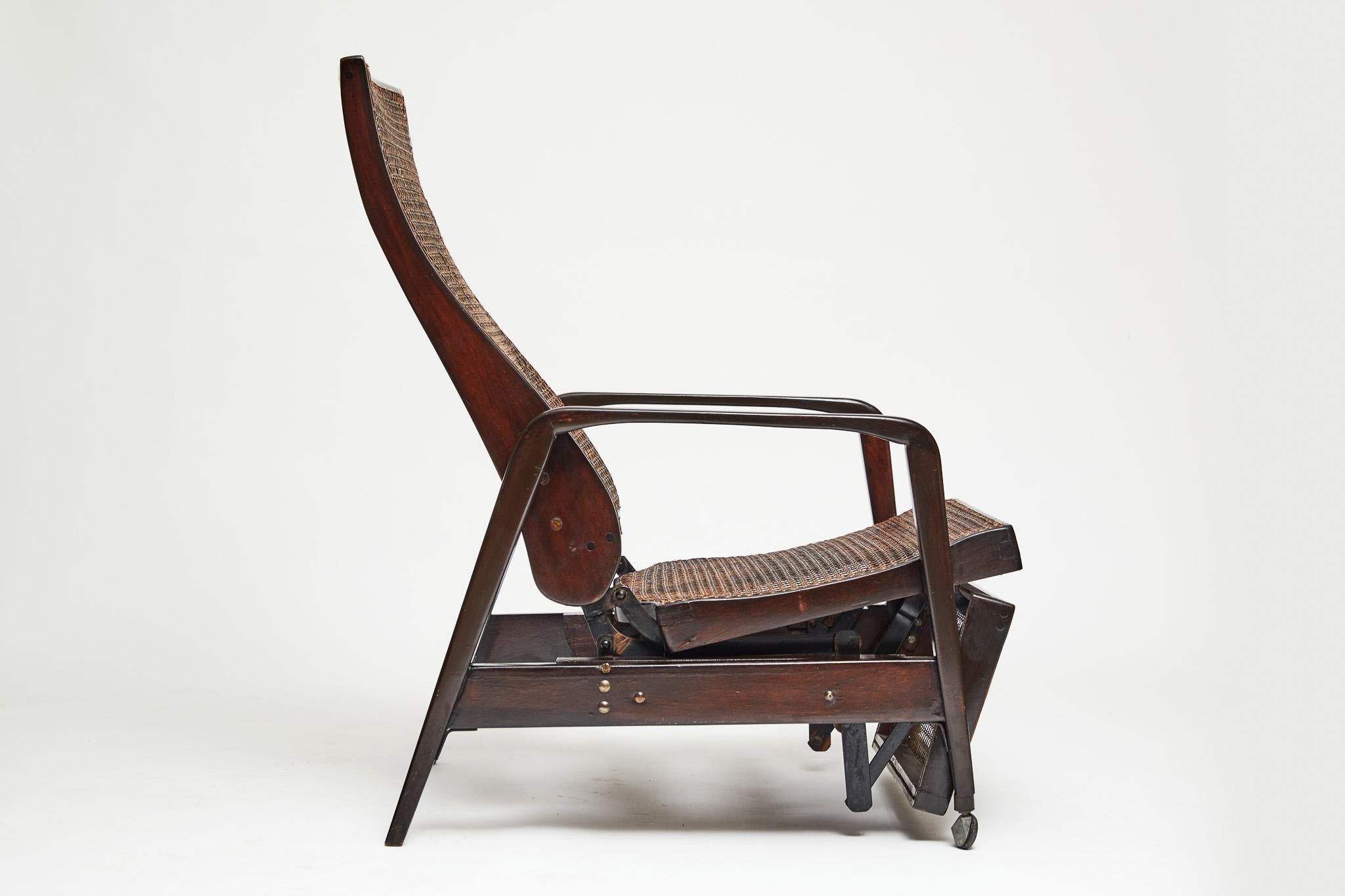 Ebonized Mid-Century Modern Sun Deck Chaise in Hardwood & Cane by Walter Gerdau, Brazil For Sale