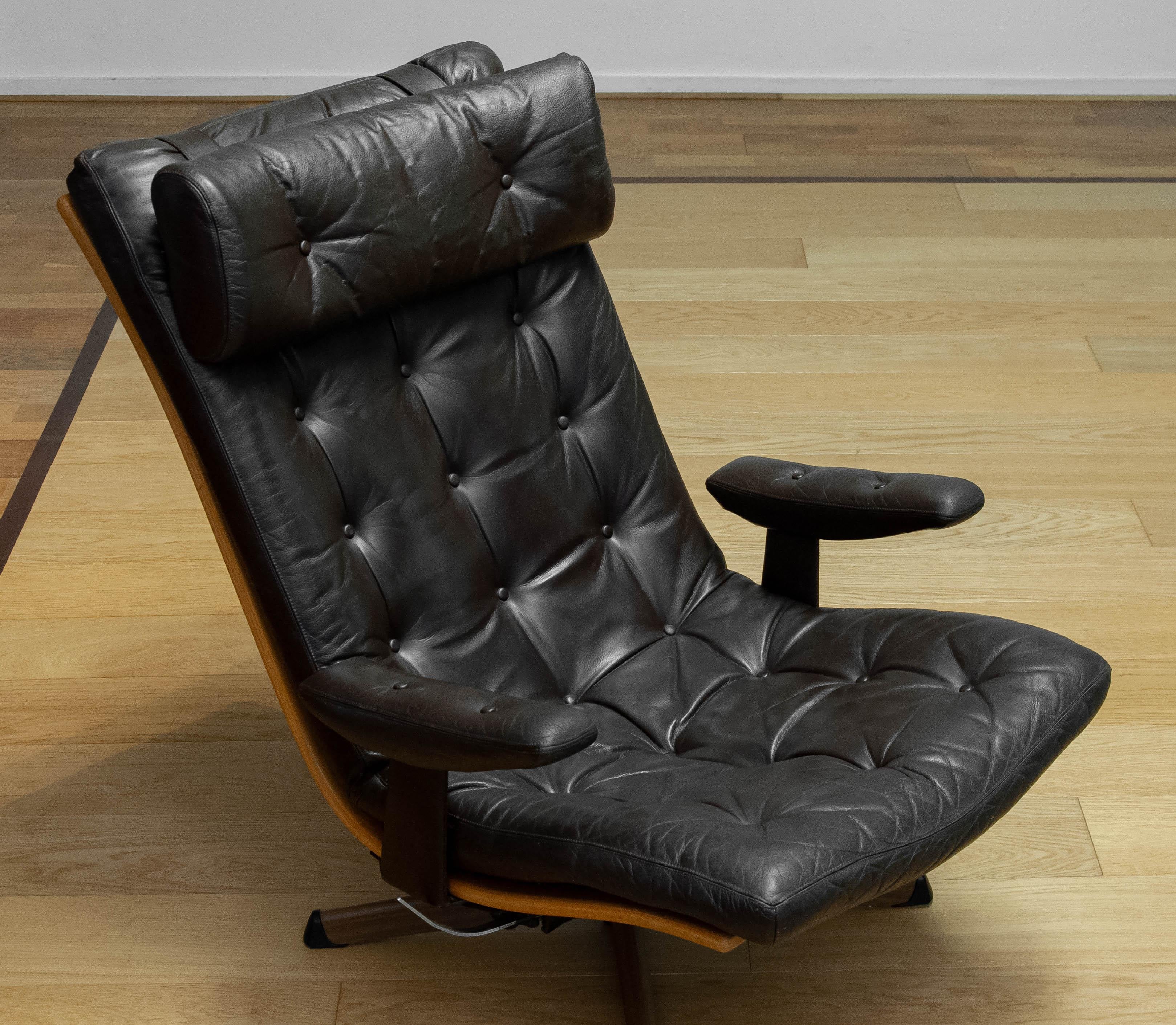 Recliner And Swivel Chair 'Delfin' By G-Design / Göte Nässjö In Brown Leather 4