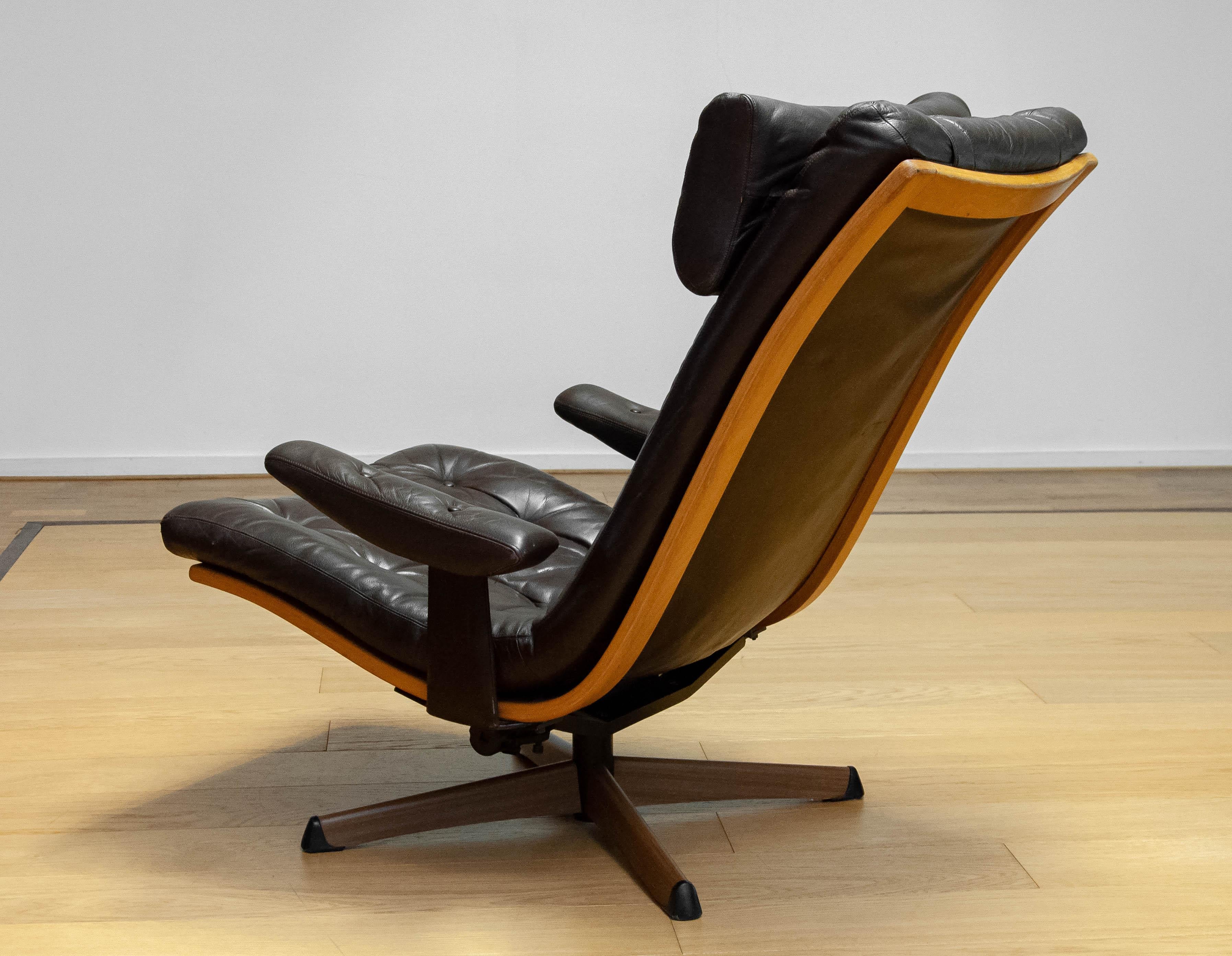 Recliner And Swivel Chair 'Delfin' By G-Design / Göte Nässjö In Brown Leather 1