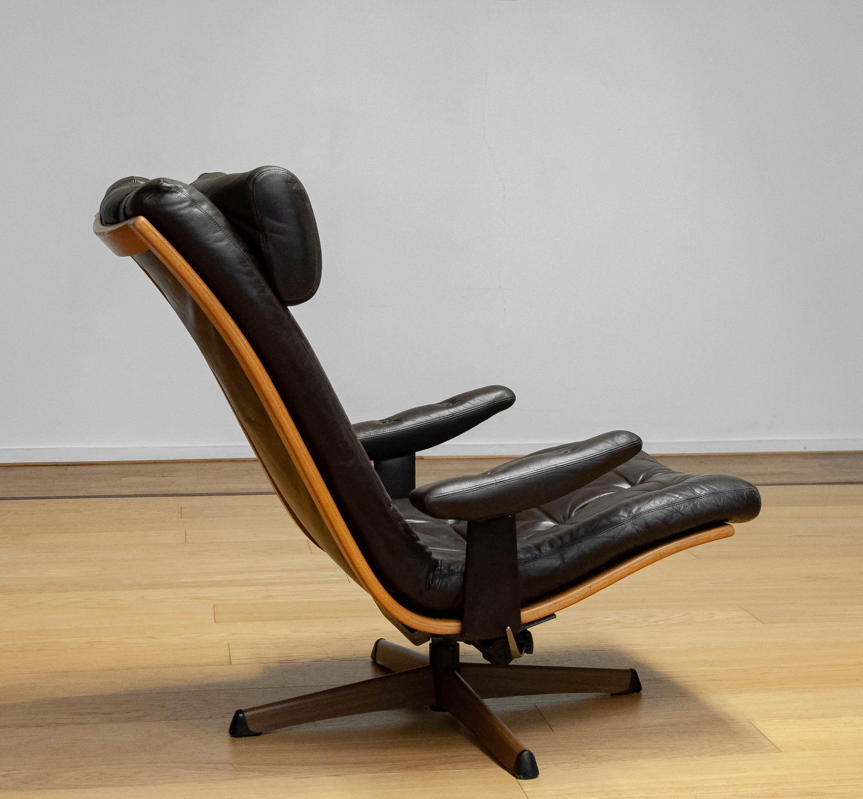 Recliner And Swivel Chair 'Delfin' By G-Design / Göte Nässjö In Brown Leather 3
