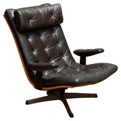 Recliner And Swivel Chair 'Delfin' By G-Design / Göte Nässjö In Brown Leather