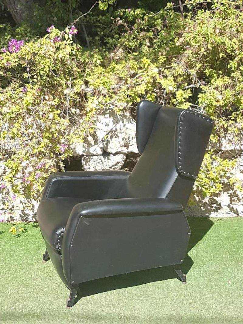 Italian Recliner Armchair in Eco-Leather, 1970s For Sale