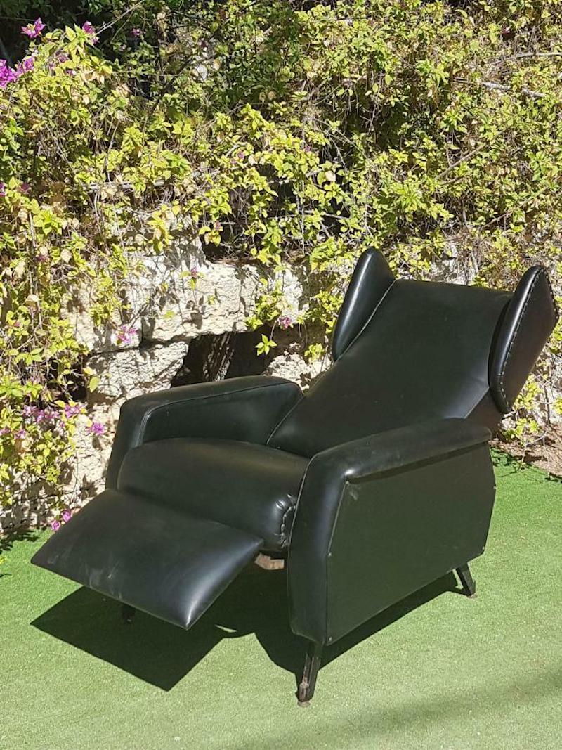 Metal Recliner Armchair in Eco-Leather, 1970s For Sale