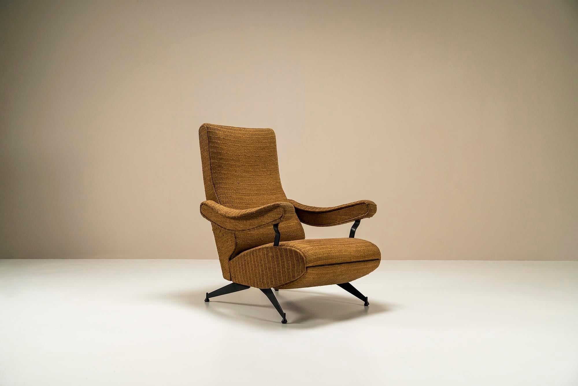 Mid-Century Modern Reclining Armchair in Steel and Fabric by Nello Pini for Novarredo, Italy, 1959 For Sale