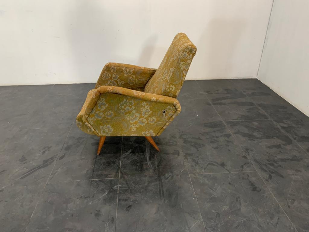 Mid-Century Modern Reclining Armchair with Flower Fabric, 1950s For Sale