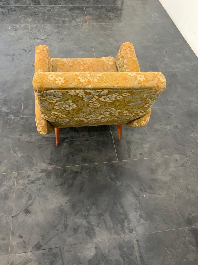 Italian Reclining Armchair with Flower Fabric, 1950s For Sale