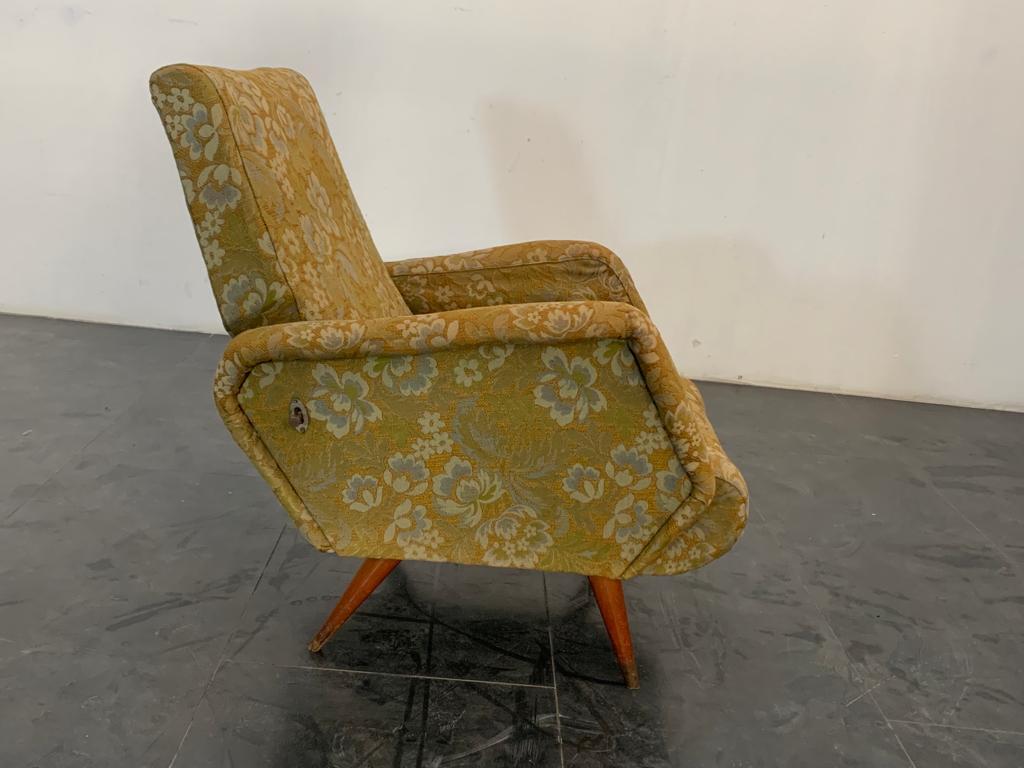 Mid-20th Century Reclining Armchair with Flower Fabric, 1950s For Sale