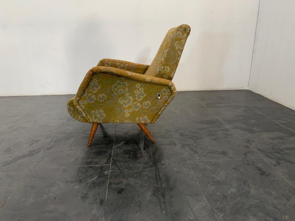 Reclining Armchair with Flower Fabric, 1950s For Sale 3