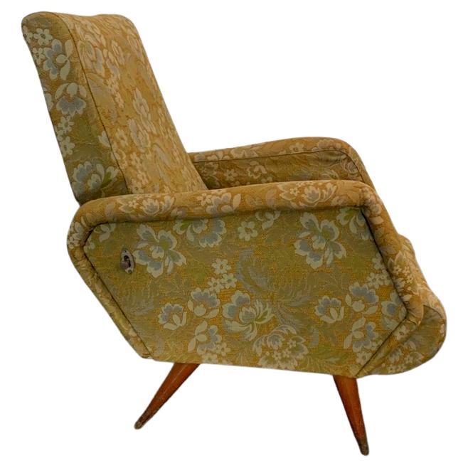 Reclining Armchair with Flower Fabric, 1950s For Sale