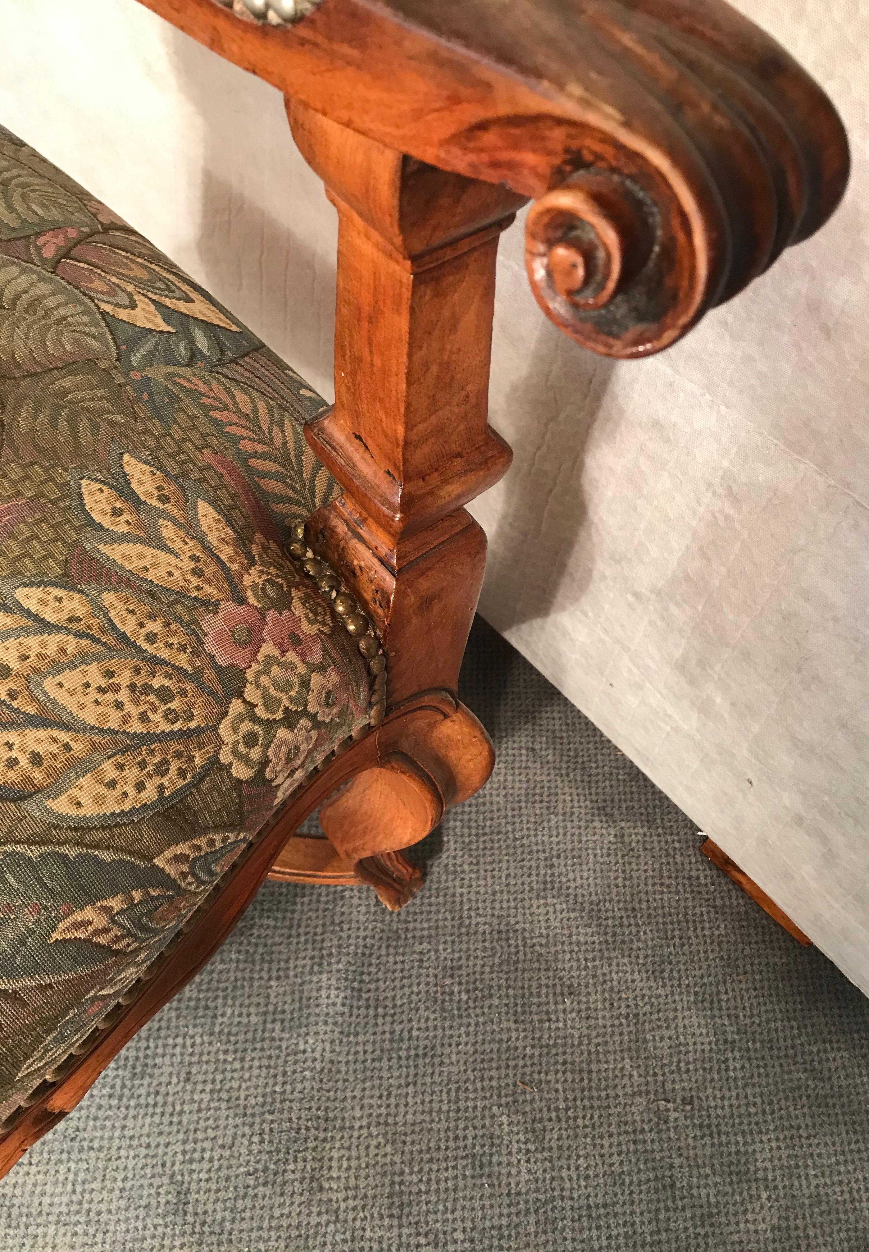 Reclining Baroque Wingback Chair, Germany 18th Century, Walnut In Good Condition In Belmont, MA