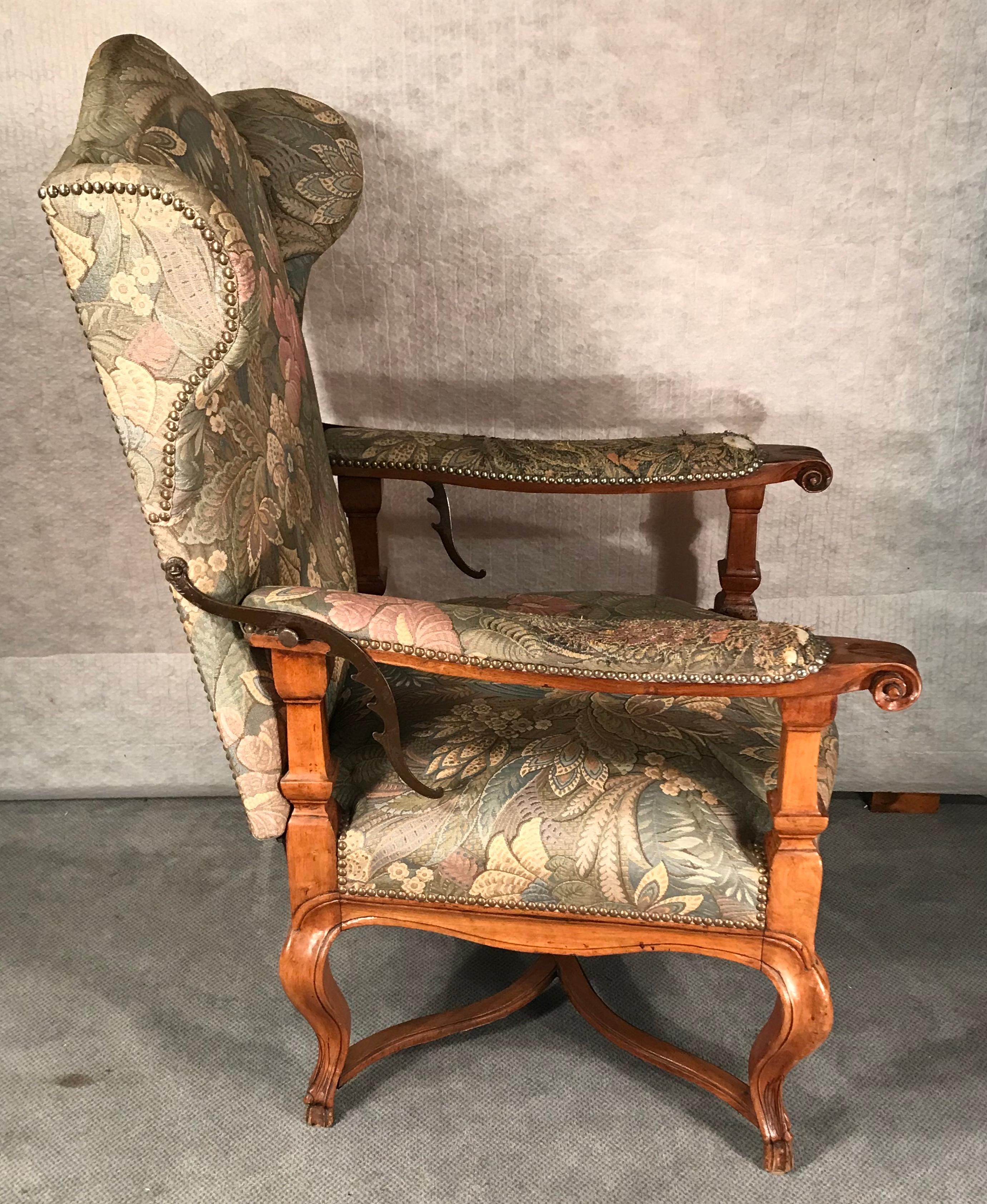 Reclining Baroque Wingback Chair, Germany 18th Century, Walnut 1