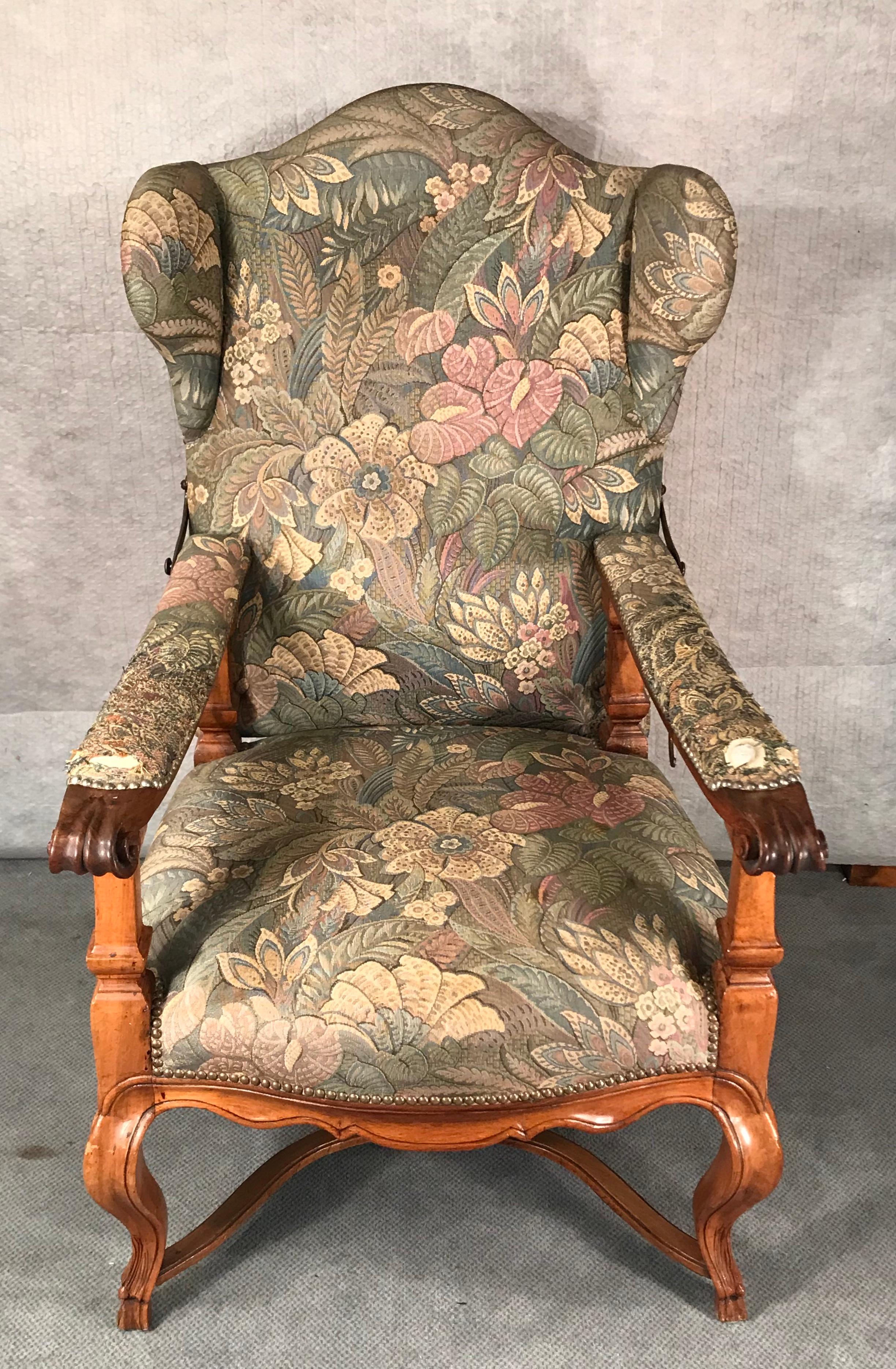 Reclining Baroque Wingback Chair, Germany 18th Century, Walnut 3