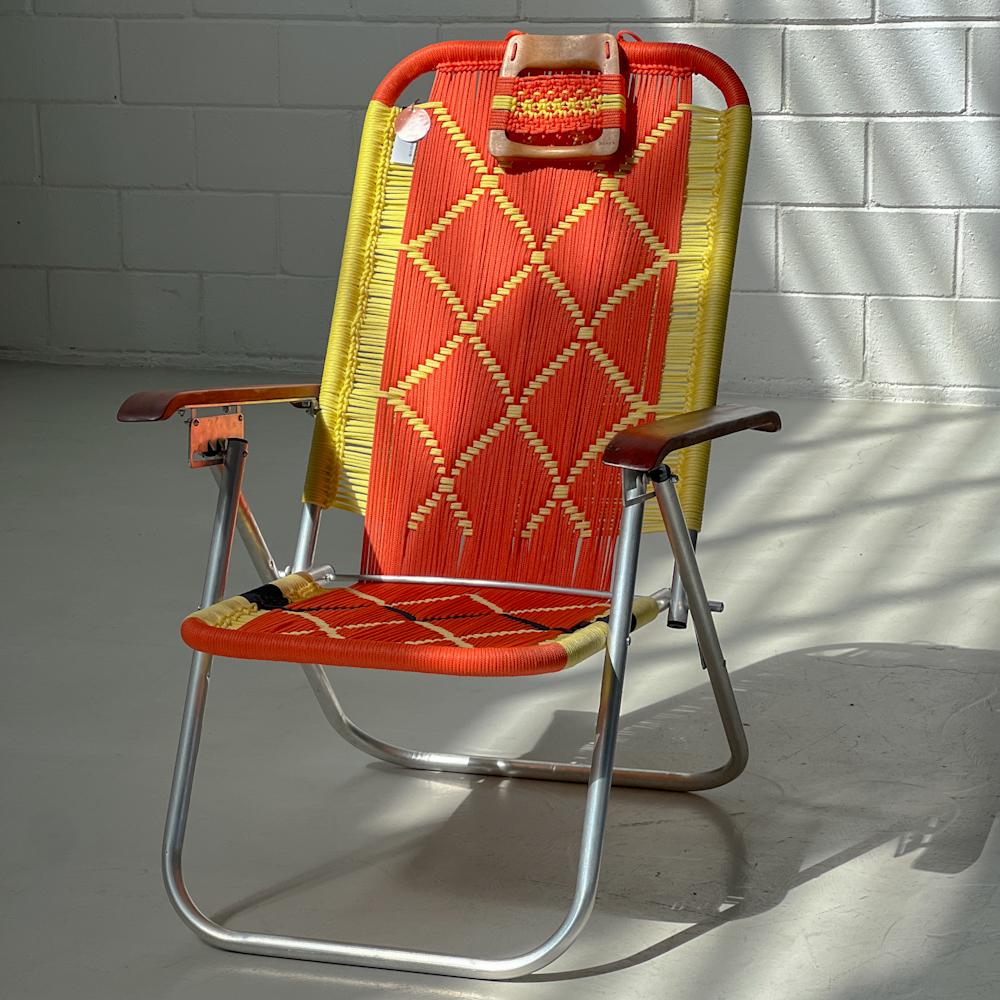 - Trama 2 - main color: orange - secondary colors: yellow, navy.
- structure color: natural aluminum.

beach chair, country chair, garden chair, lawn chair, camping chair, folding chair, stylish chair, funky chair, armchair

DENGÔ -
A handmade work,