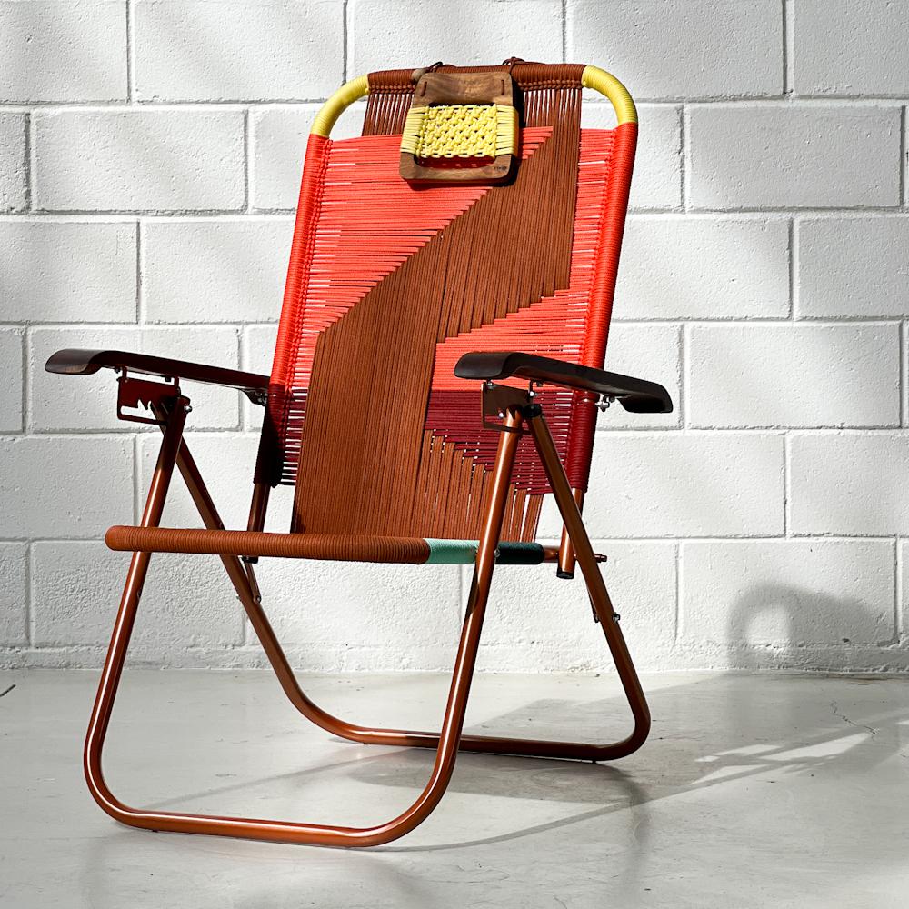 Engraved Reclining beach arm chair Japú - Trama Classic 1 - Outdoor area - Dengô Brasil For Sale
