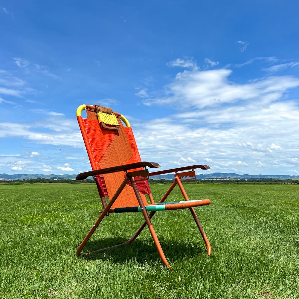 Aluminum Reclining beach arm chair Japú - Trama Classic 1 - Outdoor area - Dengô Brasil For Sale