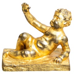 Antique Reclining Bronze Putto, 19th Century