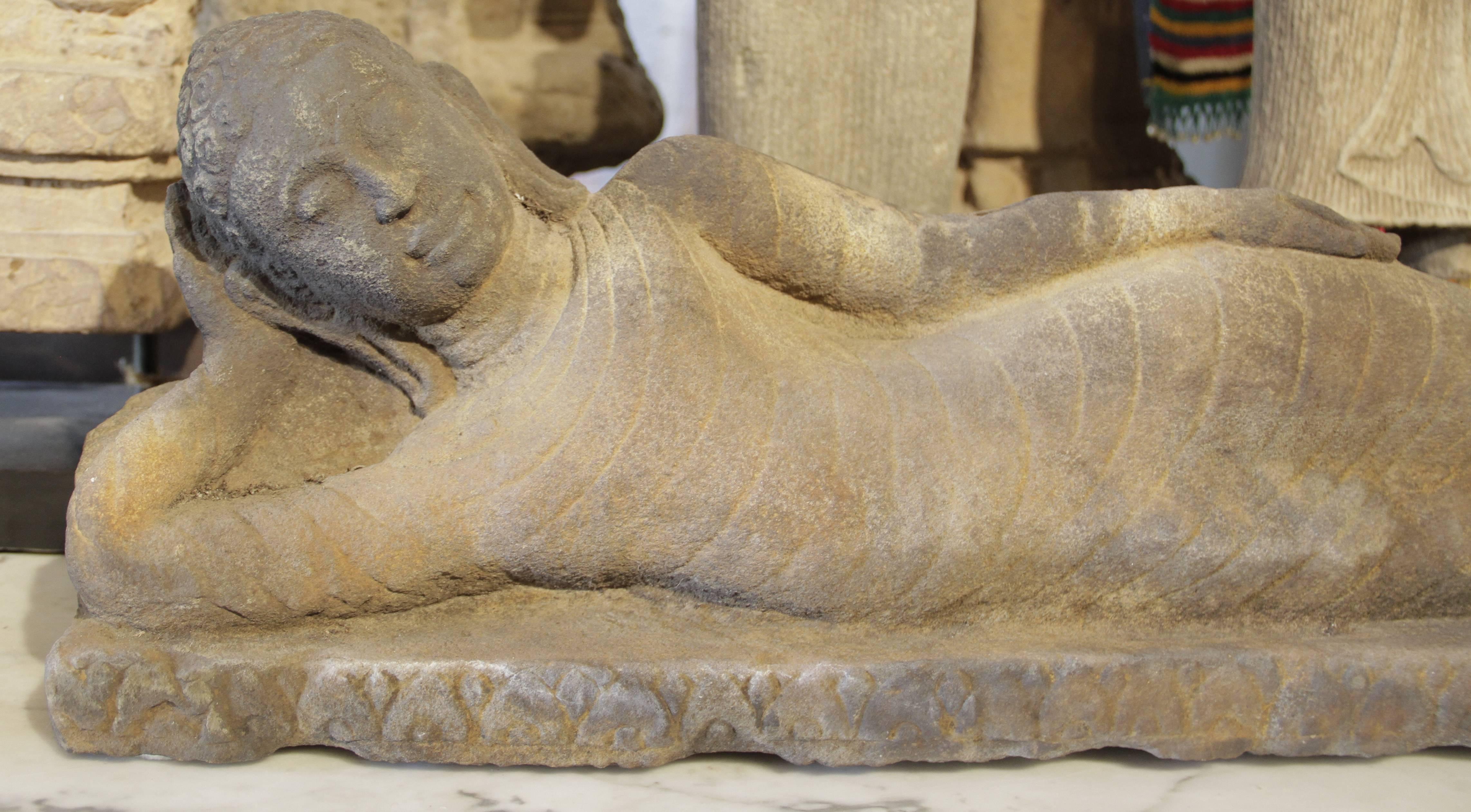 Reclining Buddha Sandstone In Excellent Condition For Sale In Monterey, CA