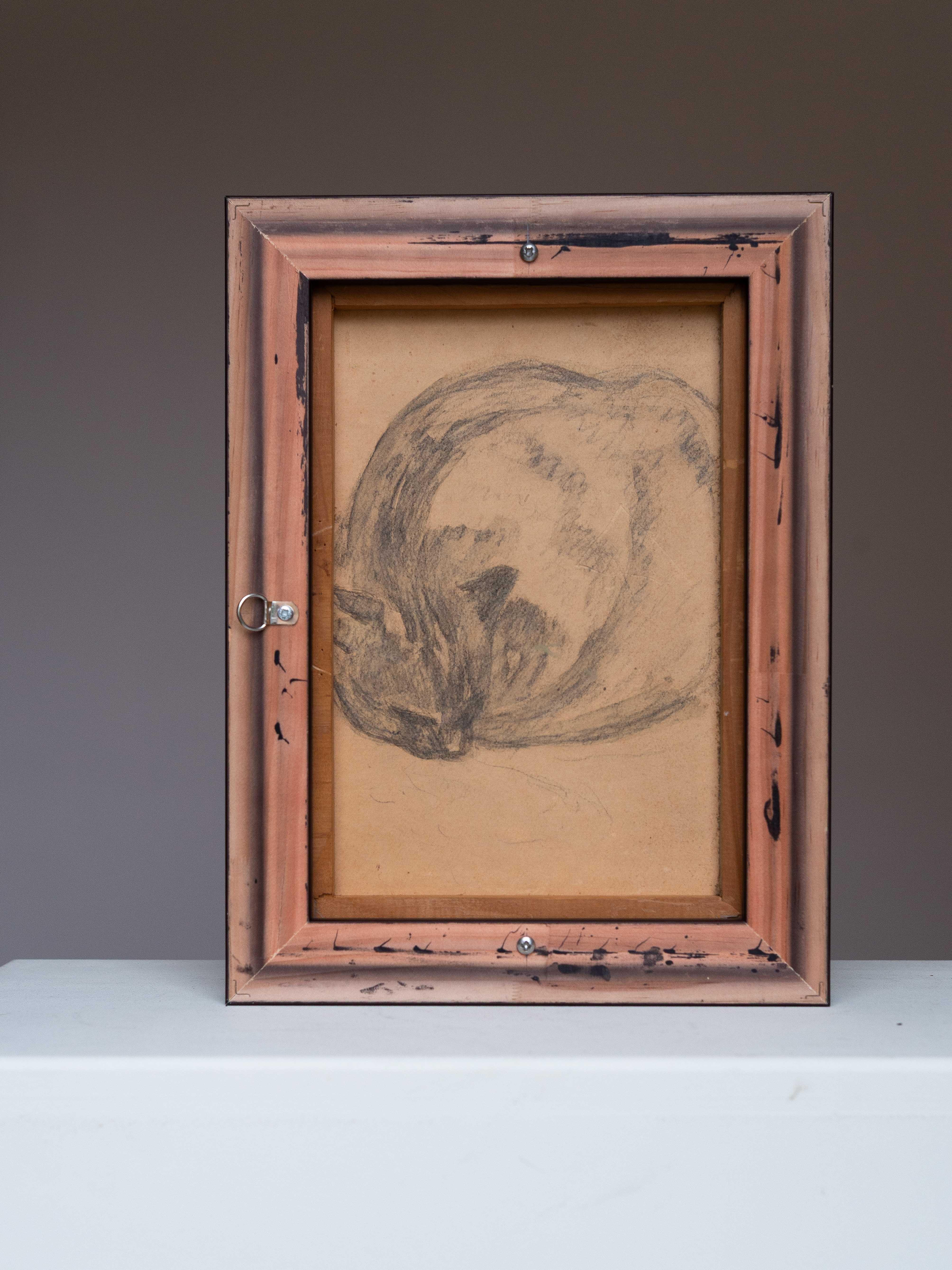 Liegende Katze Öl auf Leinwand Signiert von Charles Kiffer - Katzenporträt - 1950er Jahre im Angebot 3
