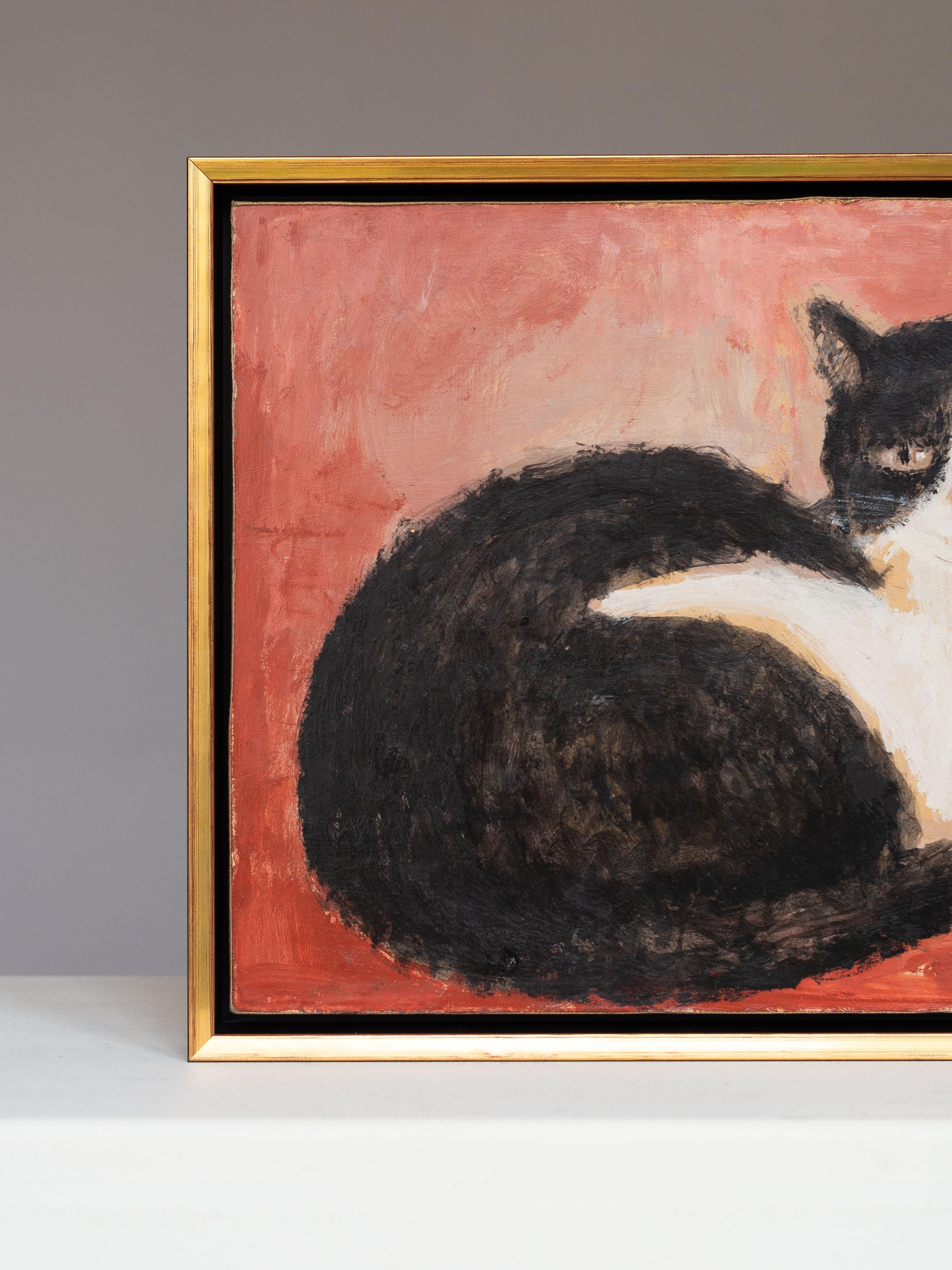 Liegende Katze Öl auf Leinwand Signiert von Charles Kiffer - Katzenporträt - 1950er Jahre (Gemalt) im Angebot