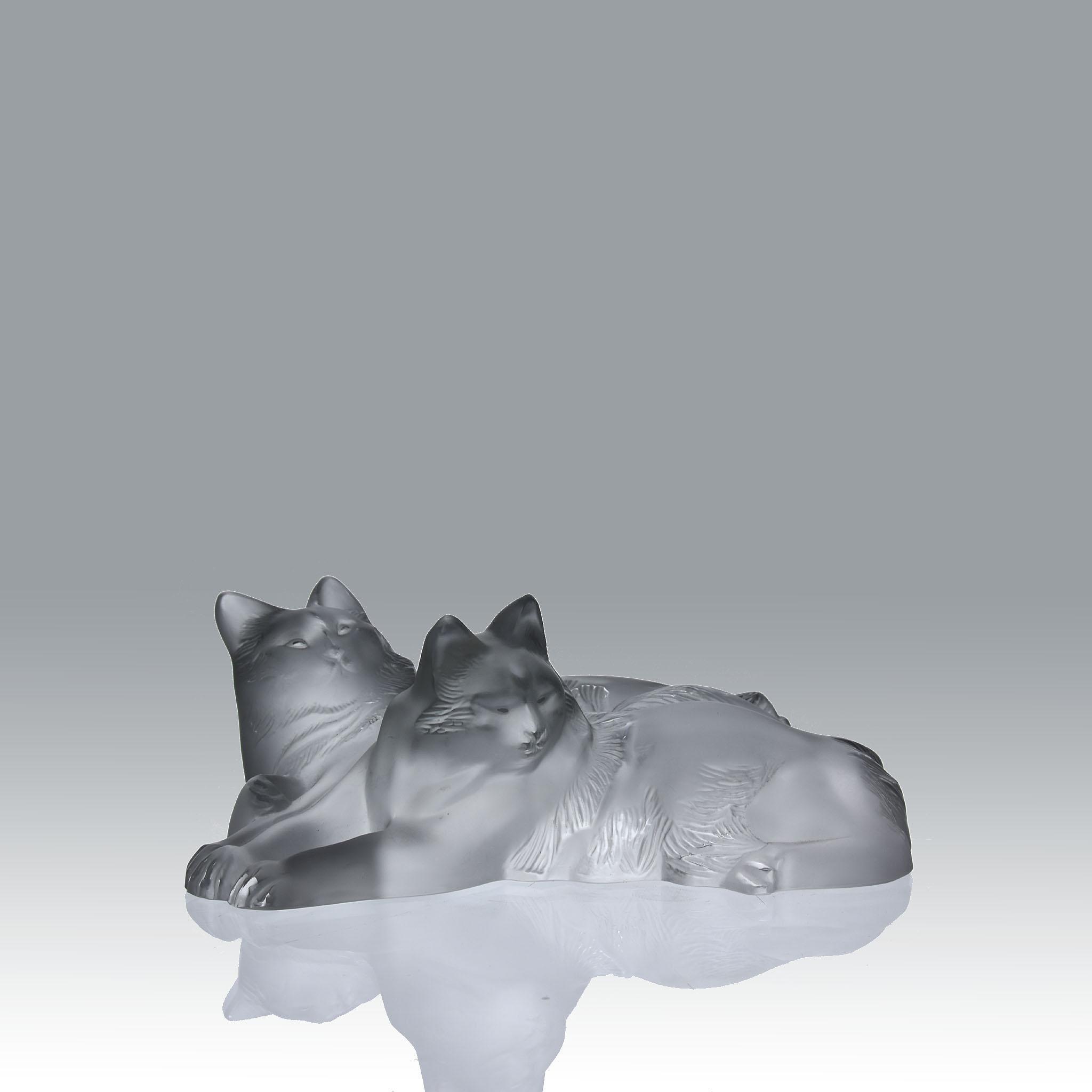 20th Century Crystal Glass Study “Reclining Cats” by Marc Lalique, circa 1970 5